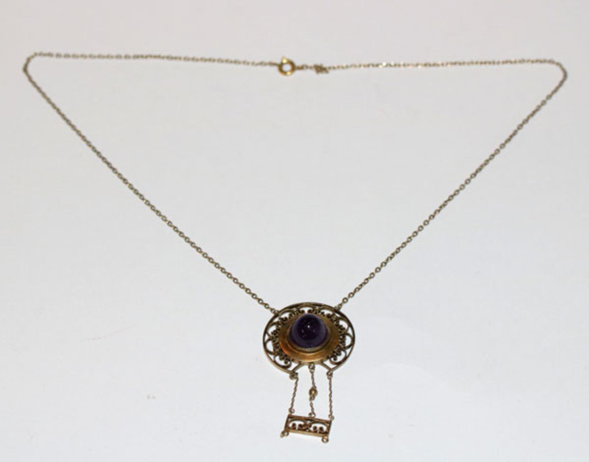 Silber/vergoldetes Collier mit Amethyst, nicht komplett, um 1910, L 44 cm