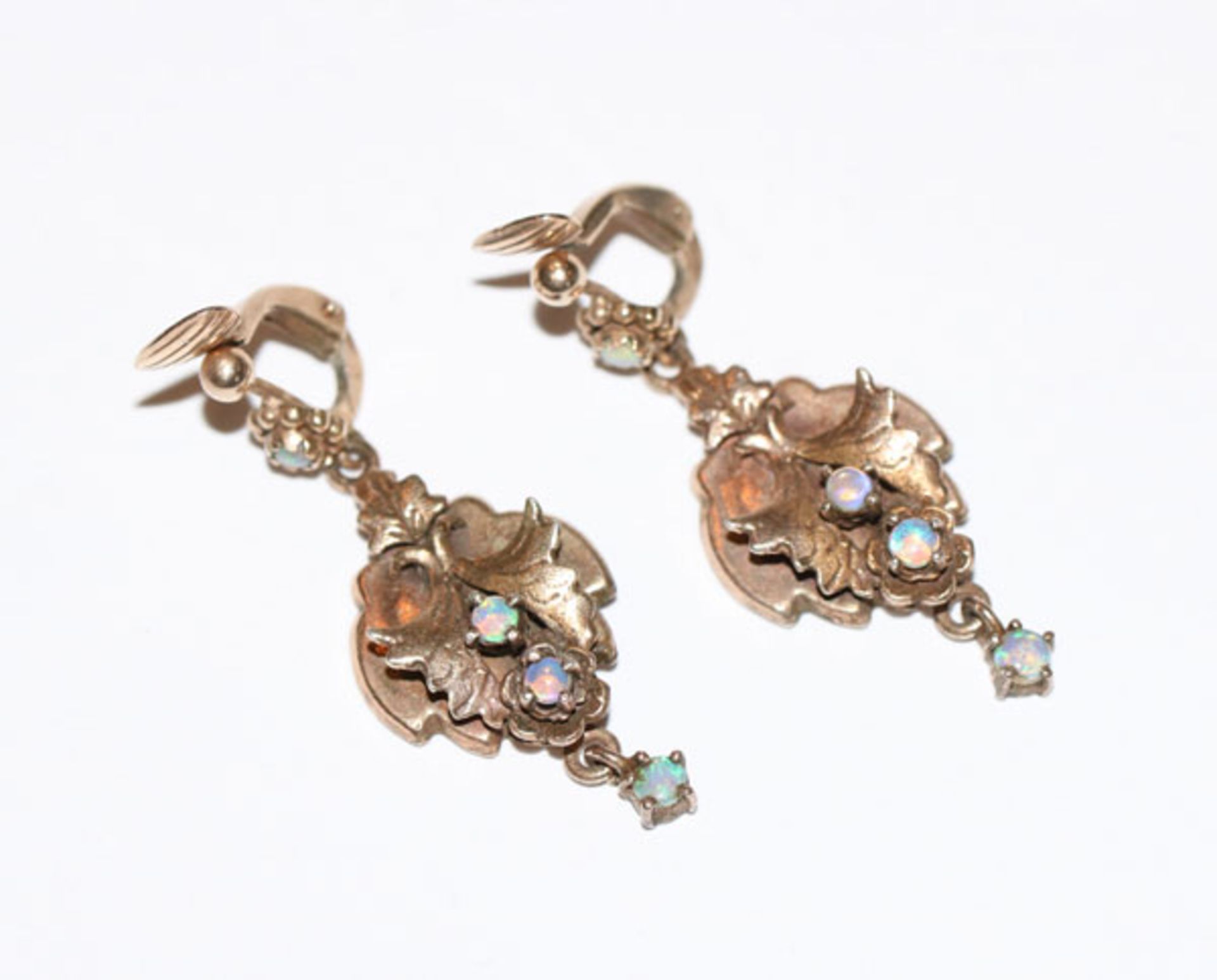 Paar Silber/vergoldete Ohrhänger mit Opalen, schöne Handarbeit, L 4,2 cm