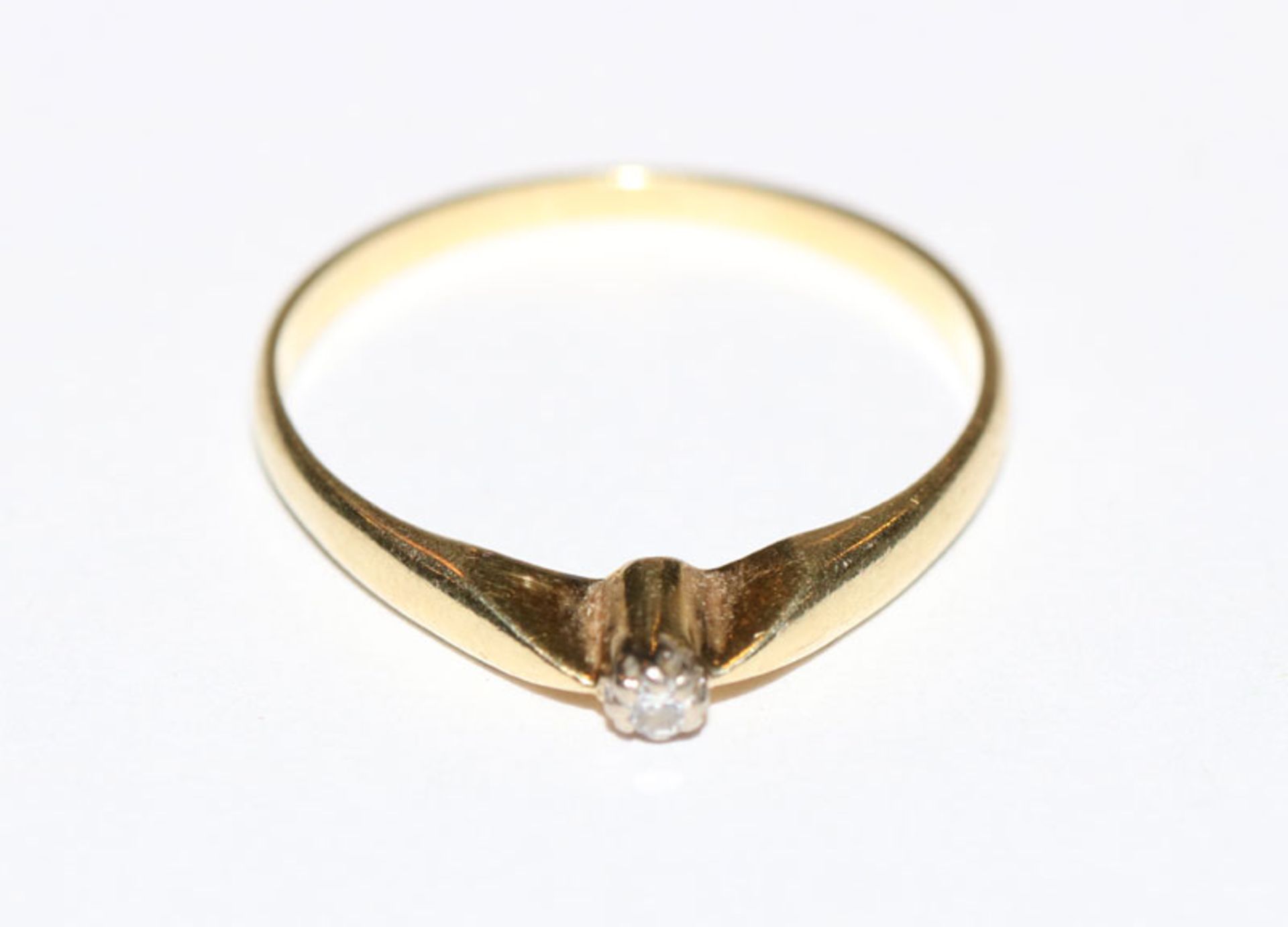 14 k Gelbgold Ring mit Diamant, Gr. 55