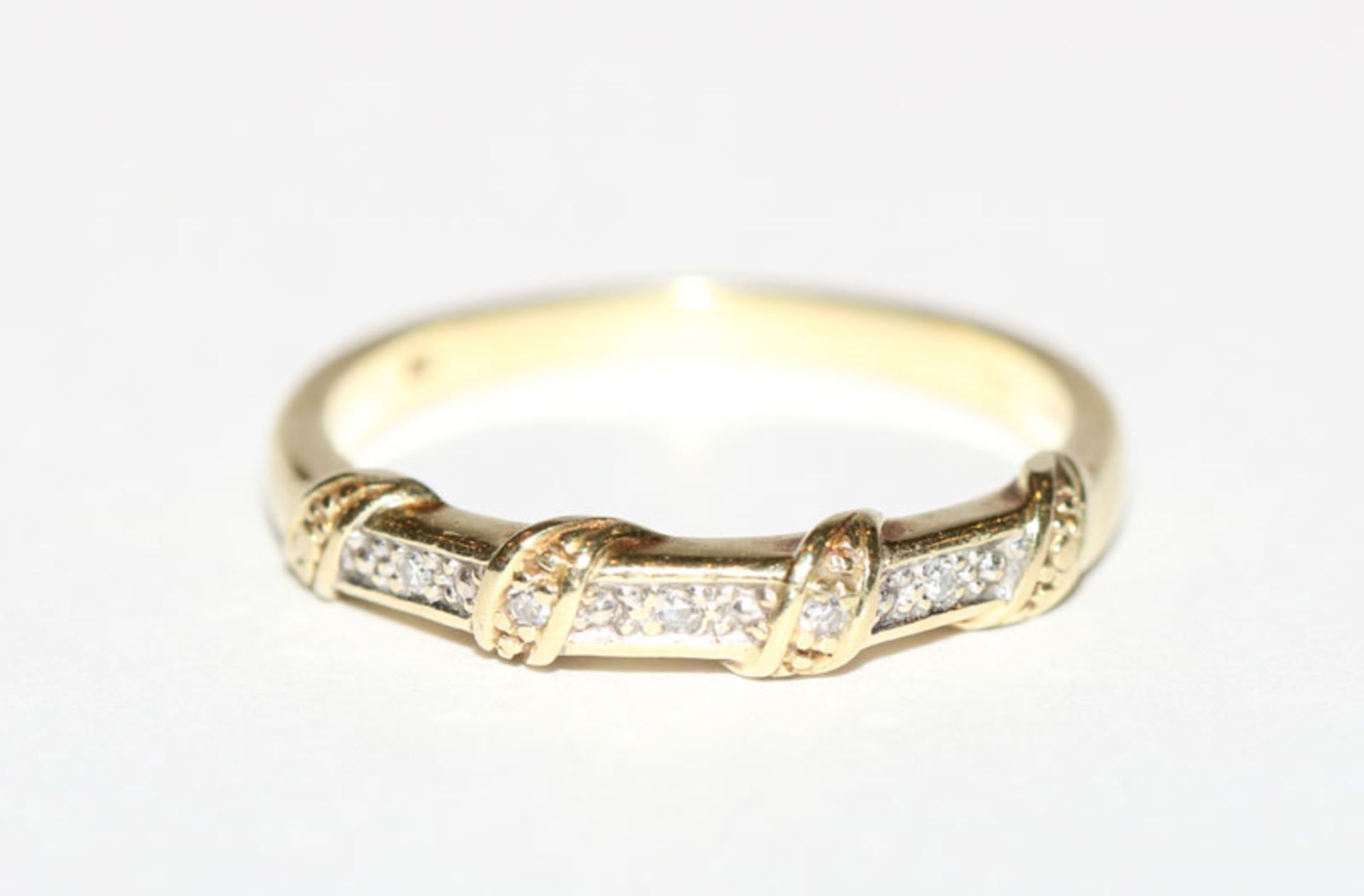 14 k Gelbgold Ring mit Diamanten, Gr. 53