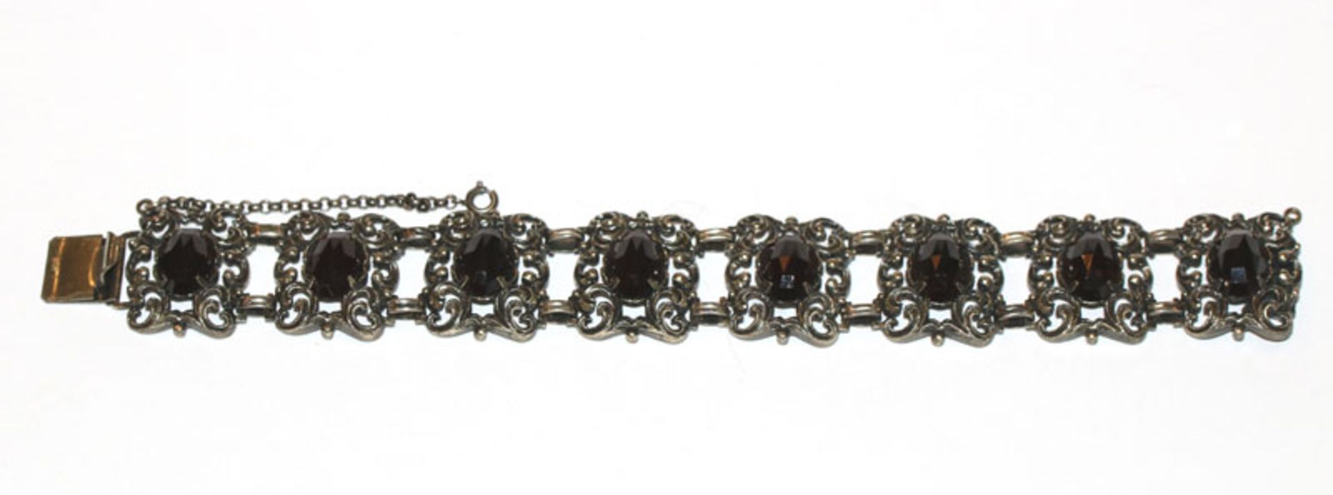 Silber Trachten-Armband mit 8 Granaten, L 19 cm, 48 gr.
