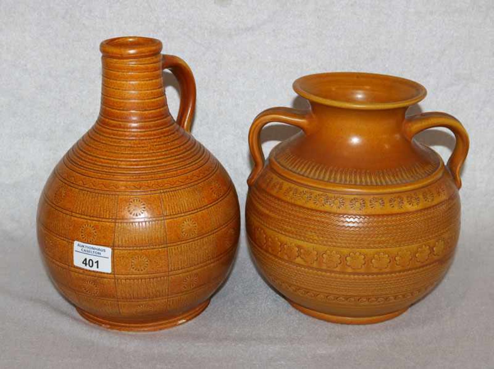 Kagel Konvolut: Henkelvase, H 26 cm, D 21 cm, Vase mit 2 Henkel, H 22 cm, D 22 cm, beide mit