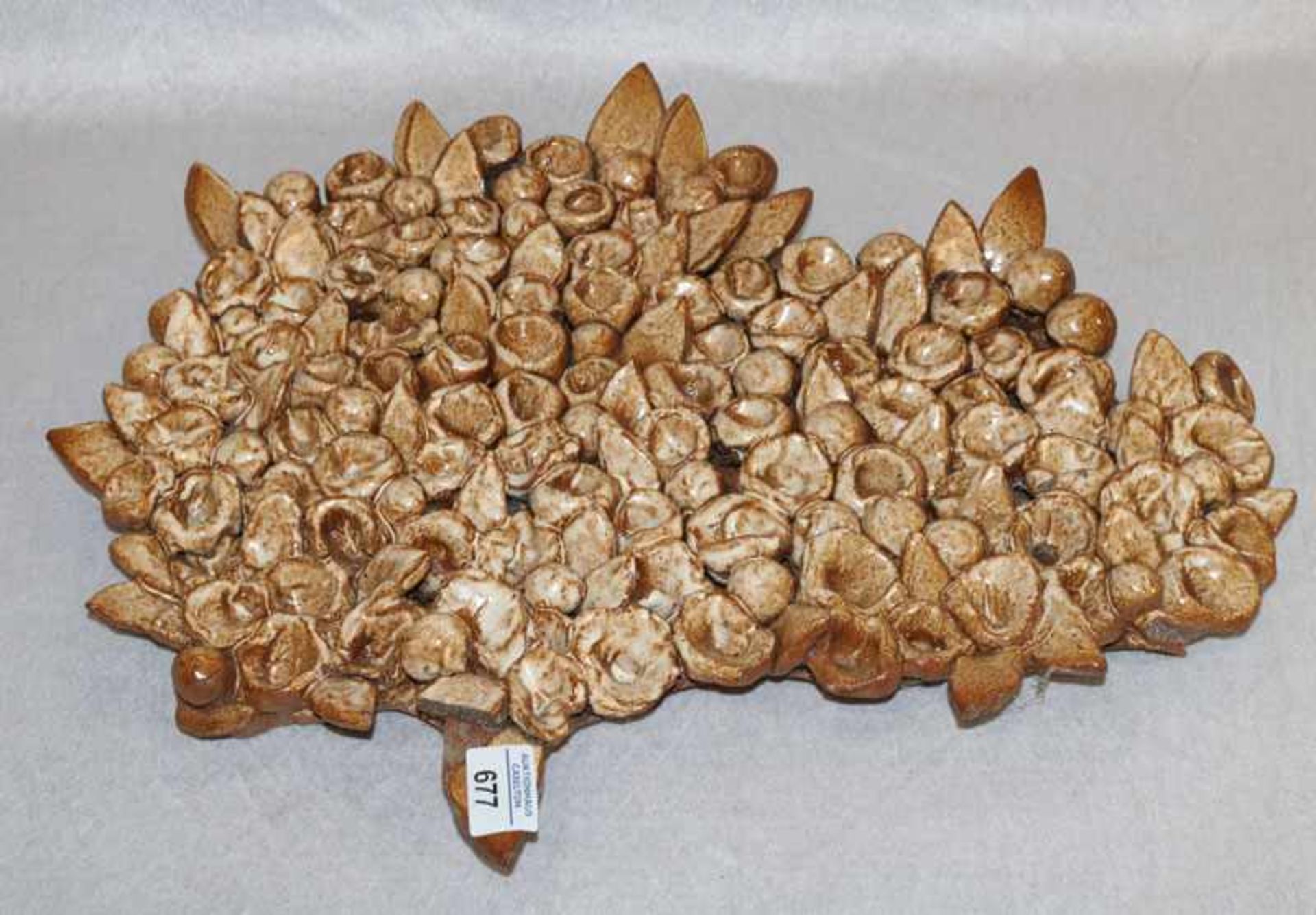 Keramik Objekt in Blütenform, braun glasiert, 50 cm x 42 cm, teils bestossen