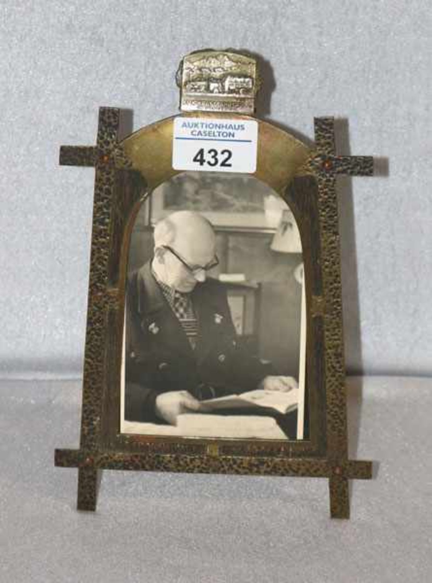Metall Fotorahmen 'KuK Kraftfahrtruppe im Weltkrieg', mit Fotographie, H 22 cm, B 15 cm