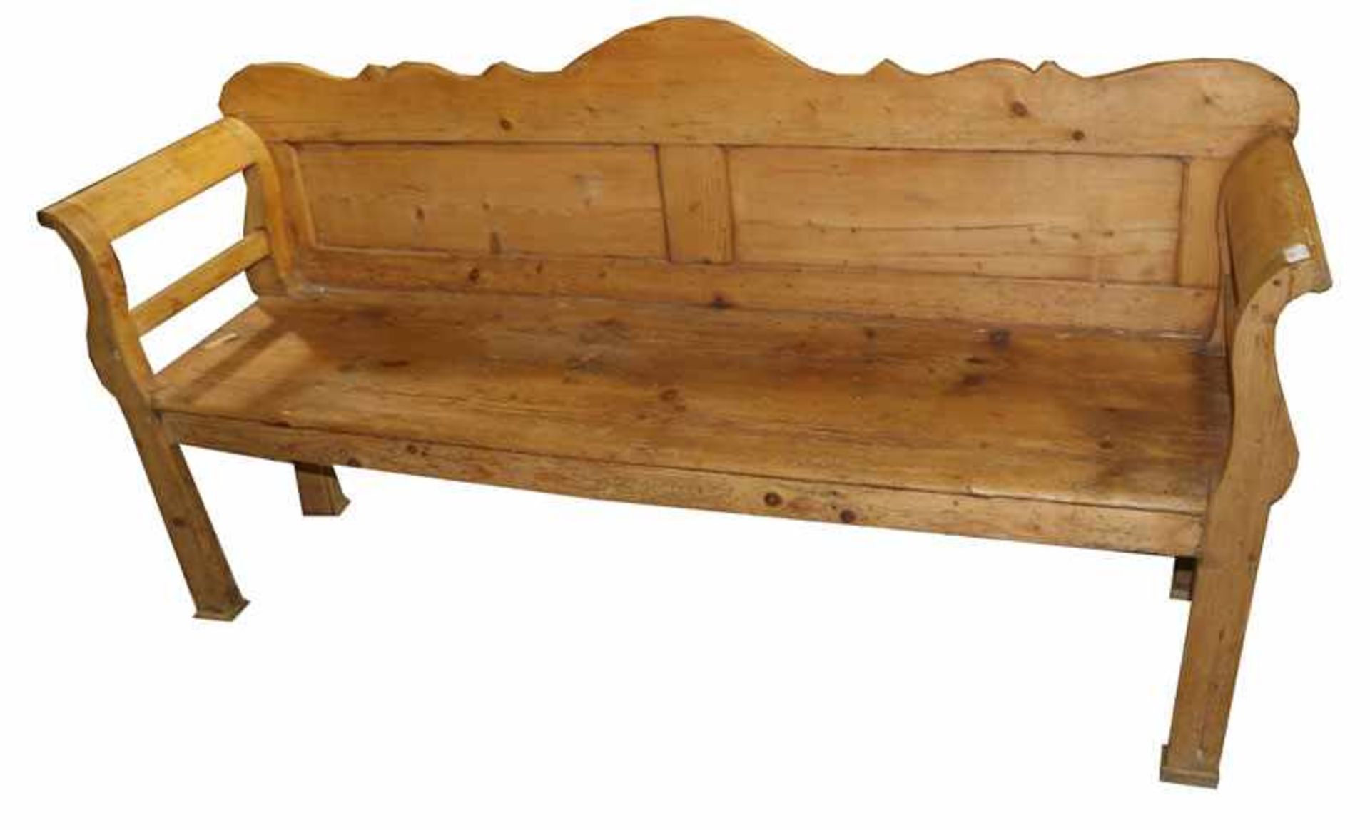 Holzbank, Nadelholz, 19. Jahrhundert, H 100 cm, B 195 cm, T 49 cm, Gebrauchsspuren