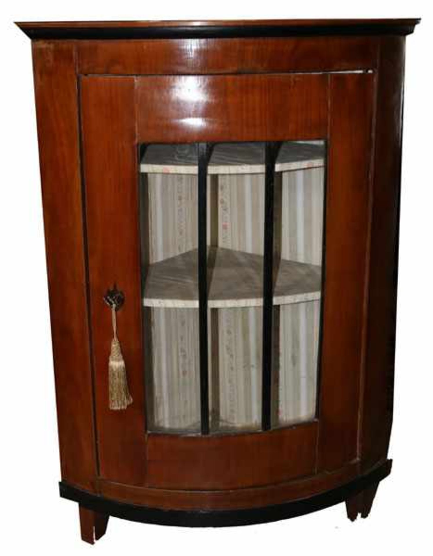 Biedermeier Eckschrank, Korpus mit einer verglasten Tür, teils geschwärzt, H 106 cm, B 76 cm, T 52