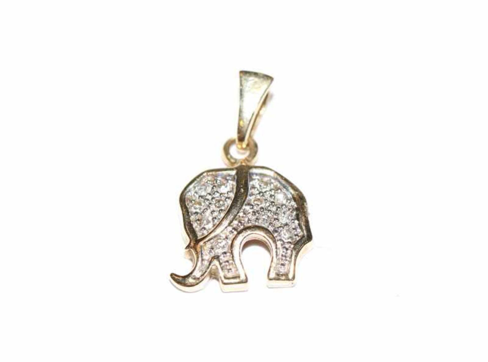 14 k Gelbgold Anhänger 'Elefant' mit 12 Diamanten besetzt, L 1,5 cm