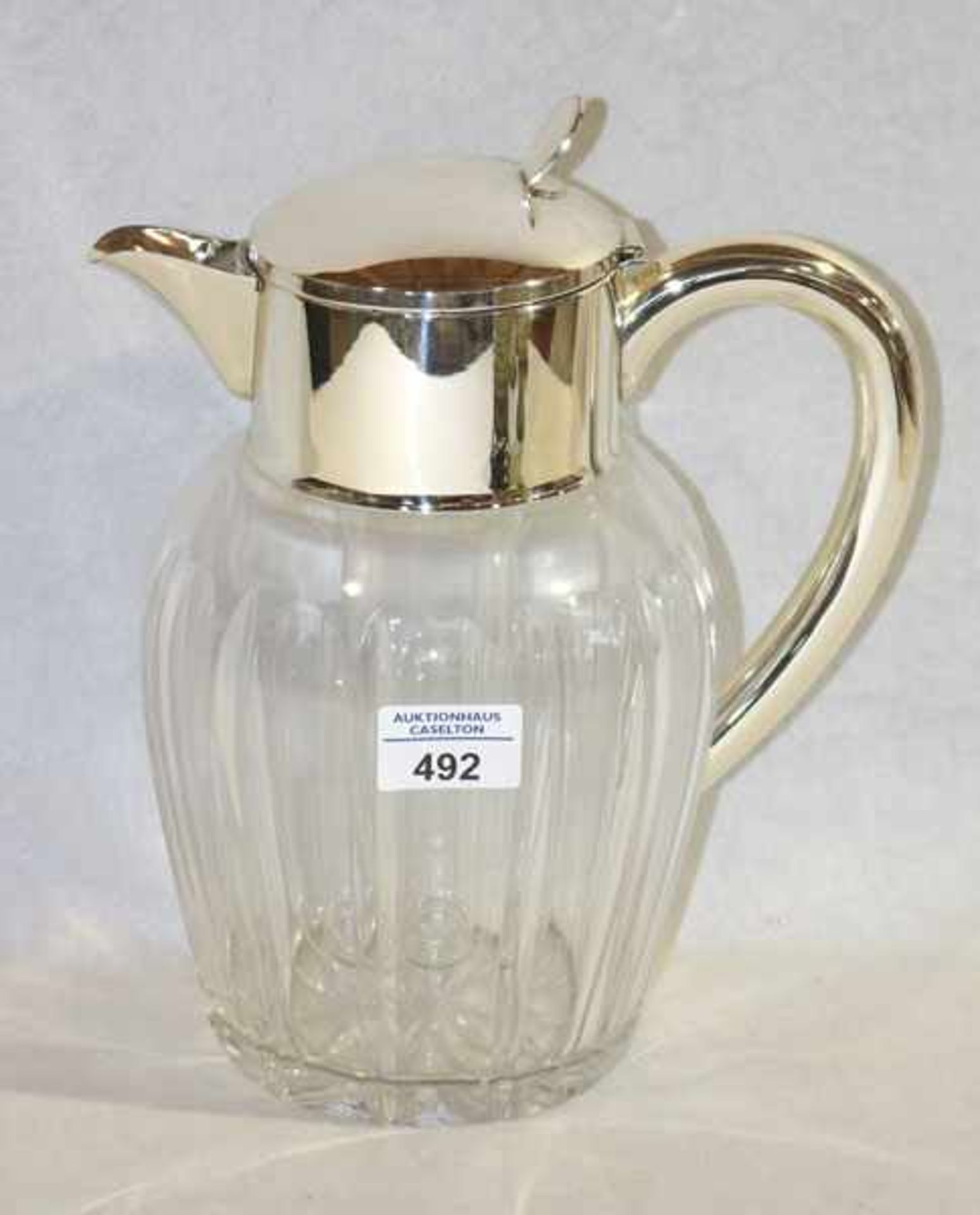 Kalter Ente Krug mit Glaseinsatz und Metall Montierung, H 27 cm, D 19 cm, Gebrauchsspuren