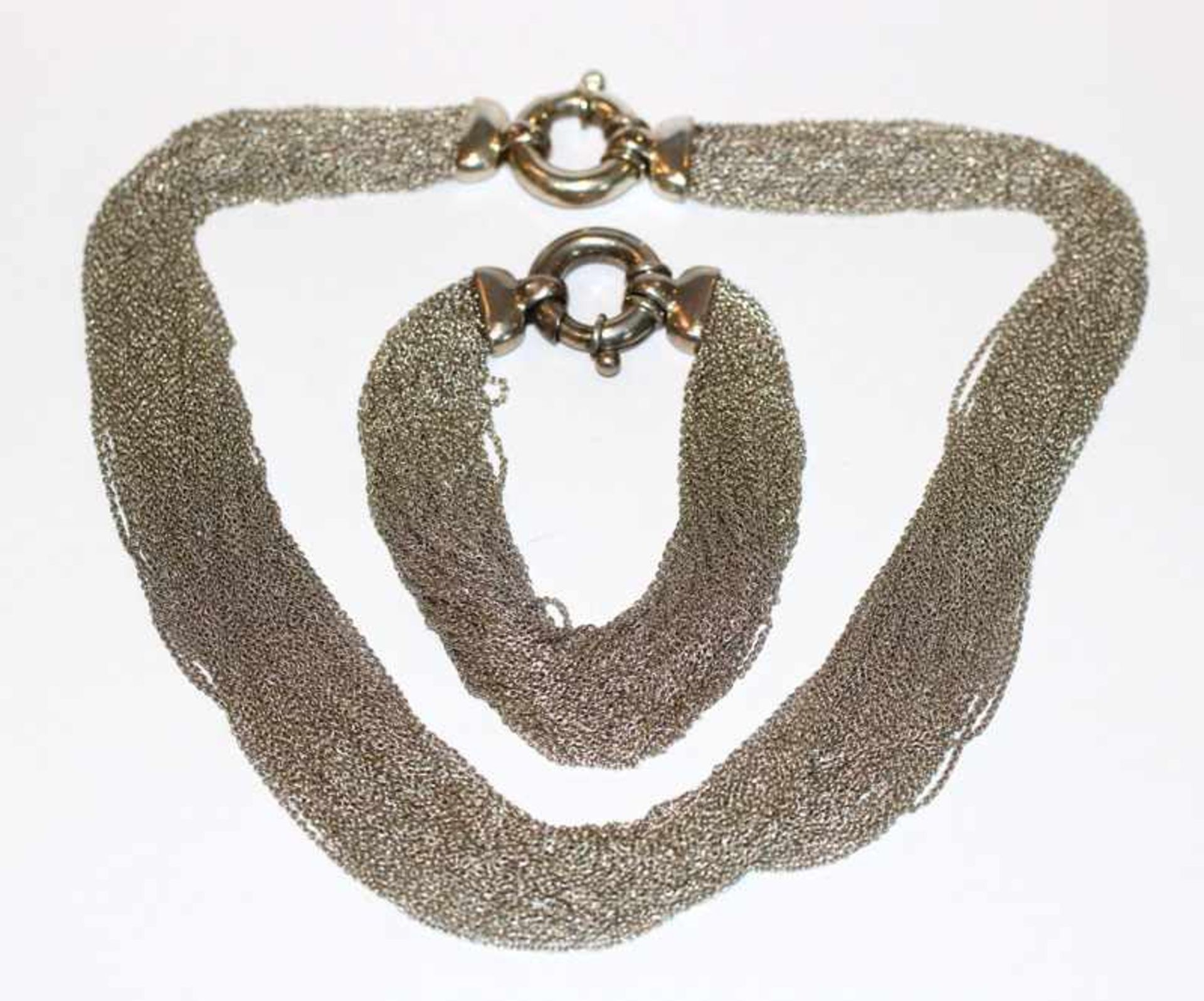 Silber Ketten-Collier, L 40 cm, und passendes Armband, L 16 cm, zus. 129 gr.