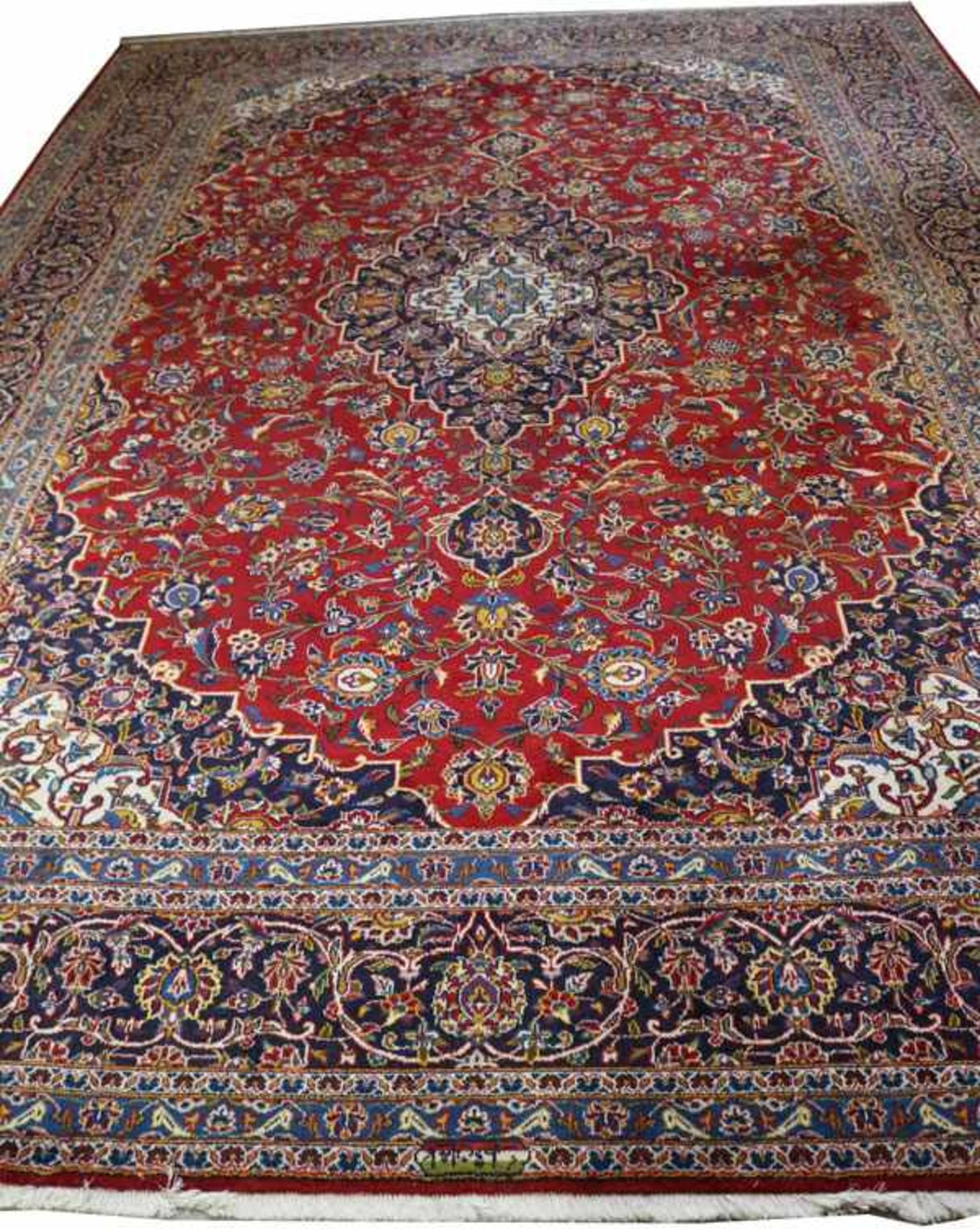 Teppich, Keshan, rot/blau/bunt, leichte Gebrauchsspuren, 398 cm x 298 cm