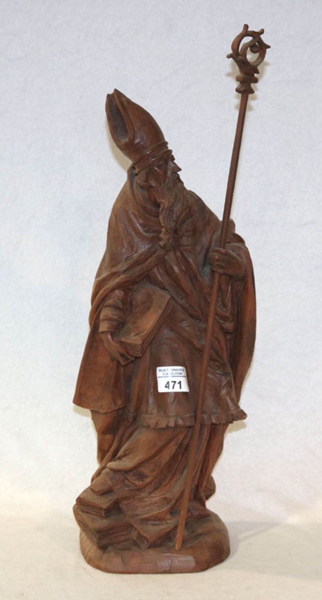 Holz Figurenskulptur 'Bischof', um 1900, H 53 cm , Altersspuren, Trocknungsrisse
