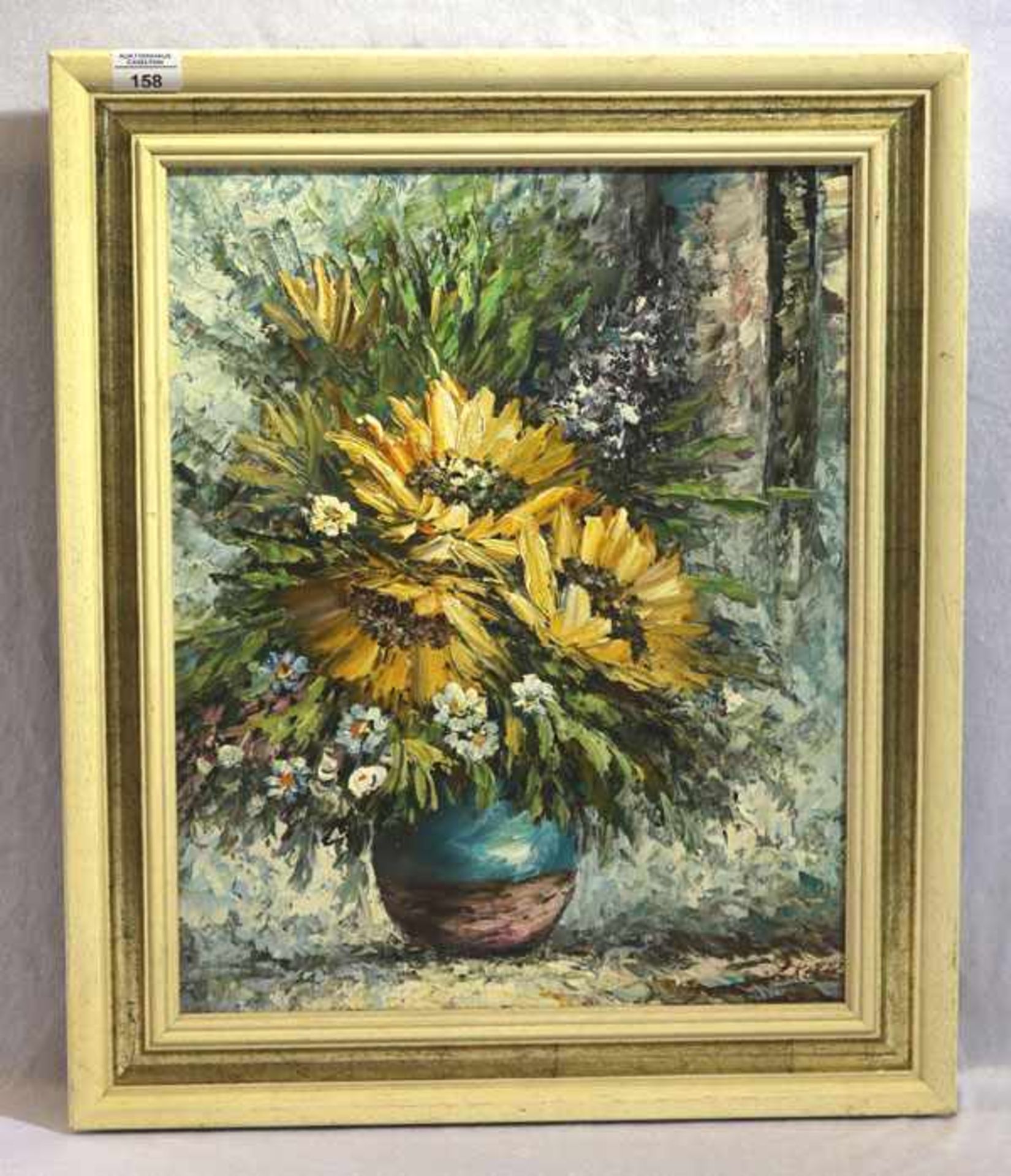 Gemälde ÖL/LW 'Sonnenblumen in Vase', signiert L. Klein, gerahmt, Rahmen leicht bestossen, incl.
