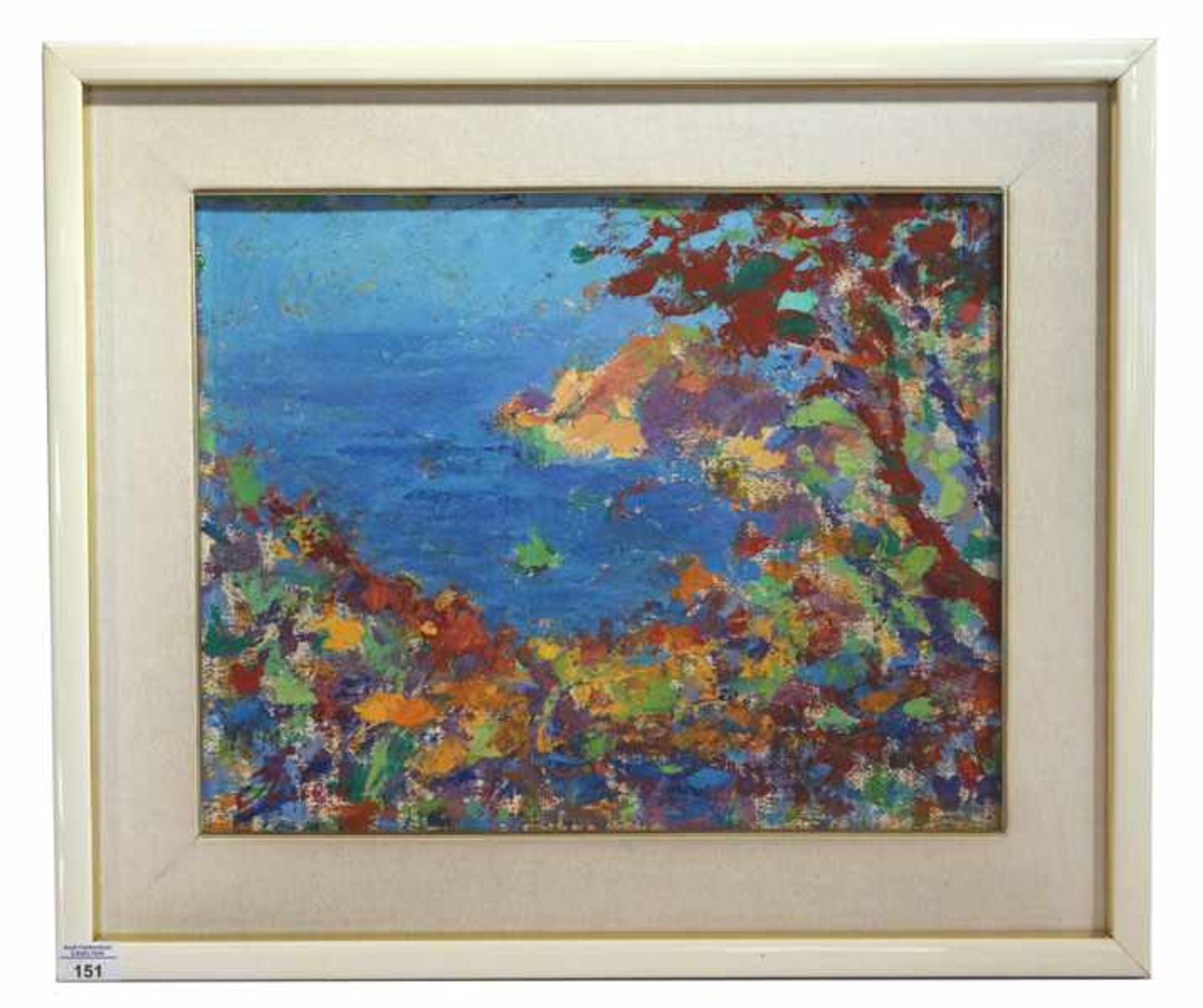 Gemälde ÖL/LW 'Abstrakte Küsten-Szenerie', signiert Olivieri, Guiseppe, gerahmt, Rahmen leicht