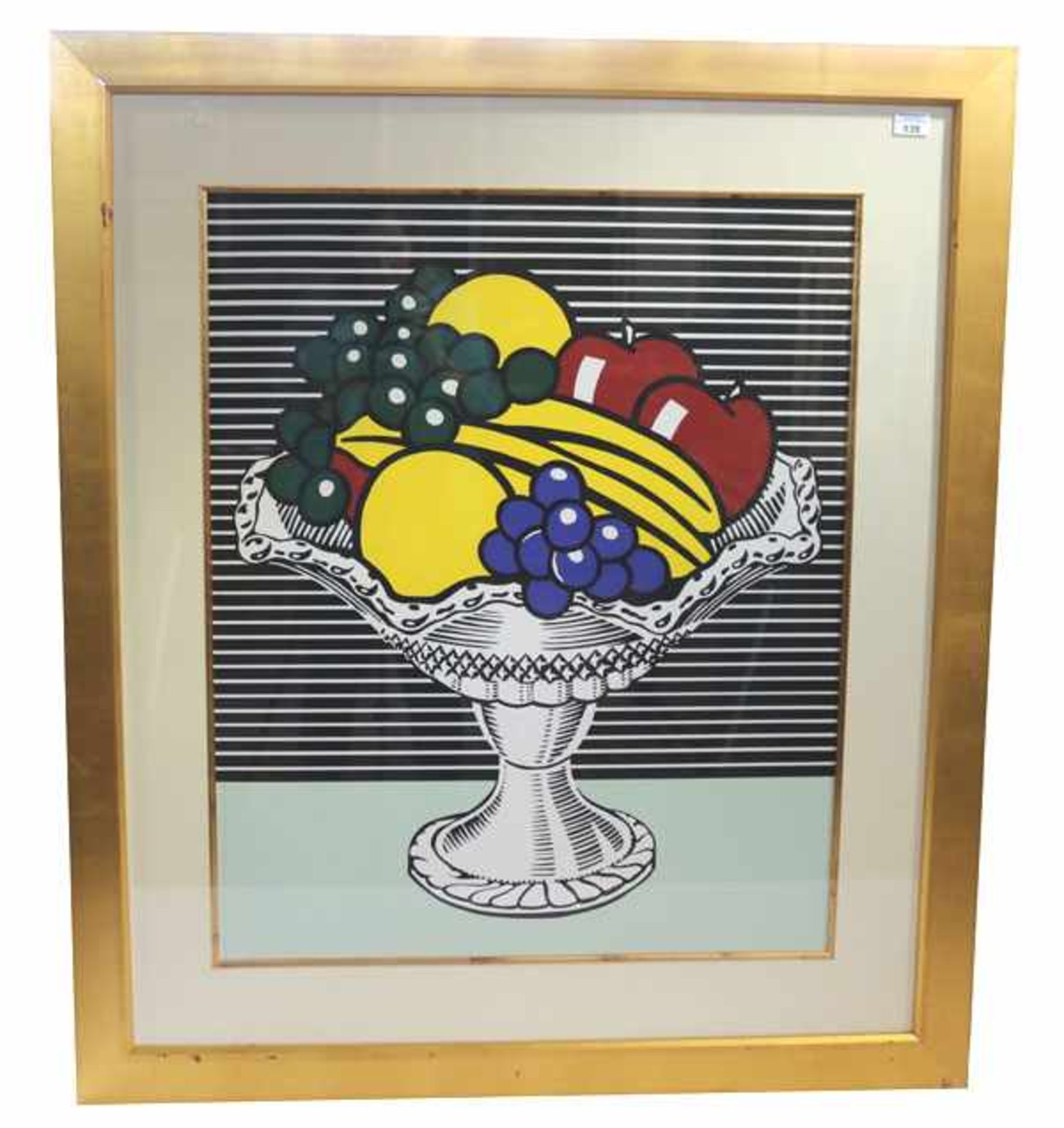 Grafik 'Fruitbasket', nach Roy Lichtenstein, mit Passepartout unter Glas gerahmt, Rahmen