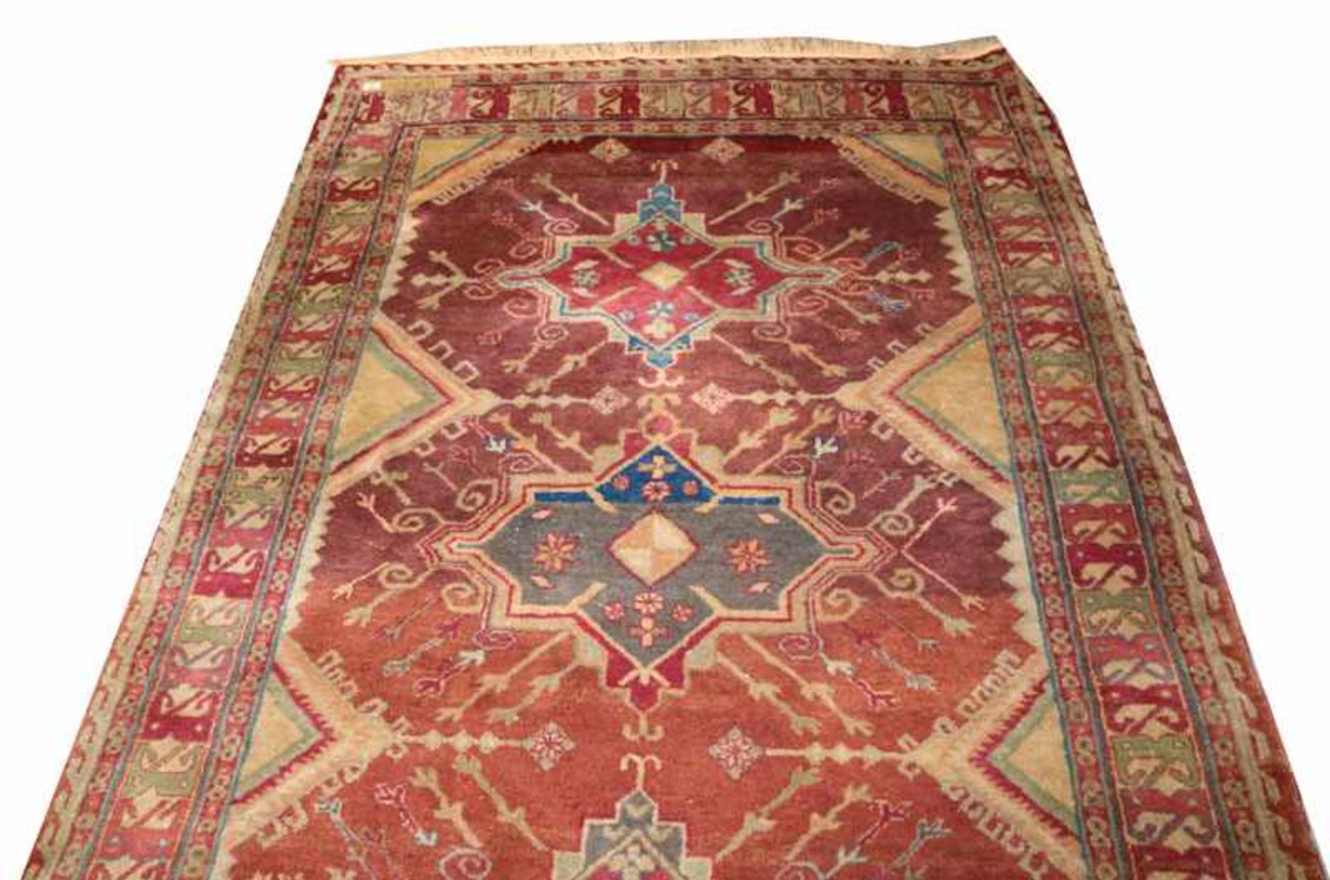 Teppich, Kars, braun/rot/blau, Gebrauchsspuren und Farbveränderungen, 245 cm x 160 cm