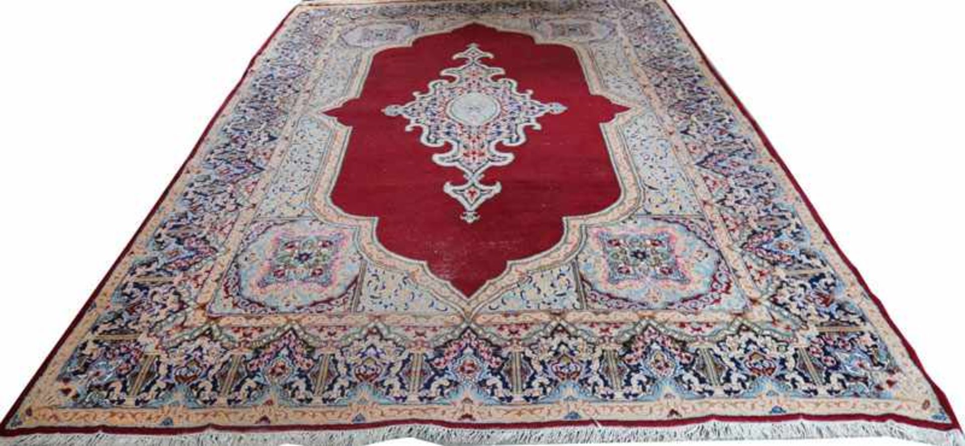 Teppich, Keshan, rot/beige/blau, Gebrauchsspuren, 370 cm x 240 cm