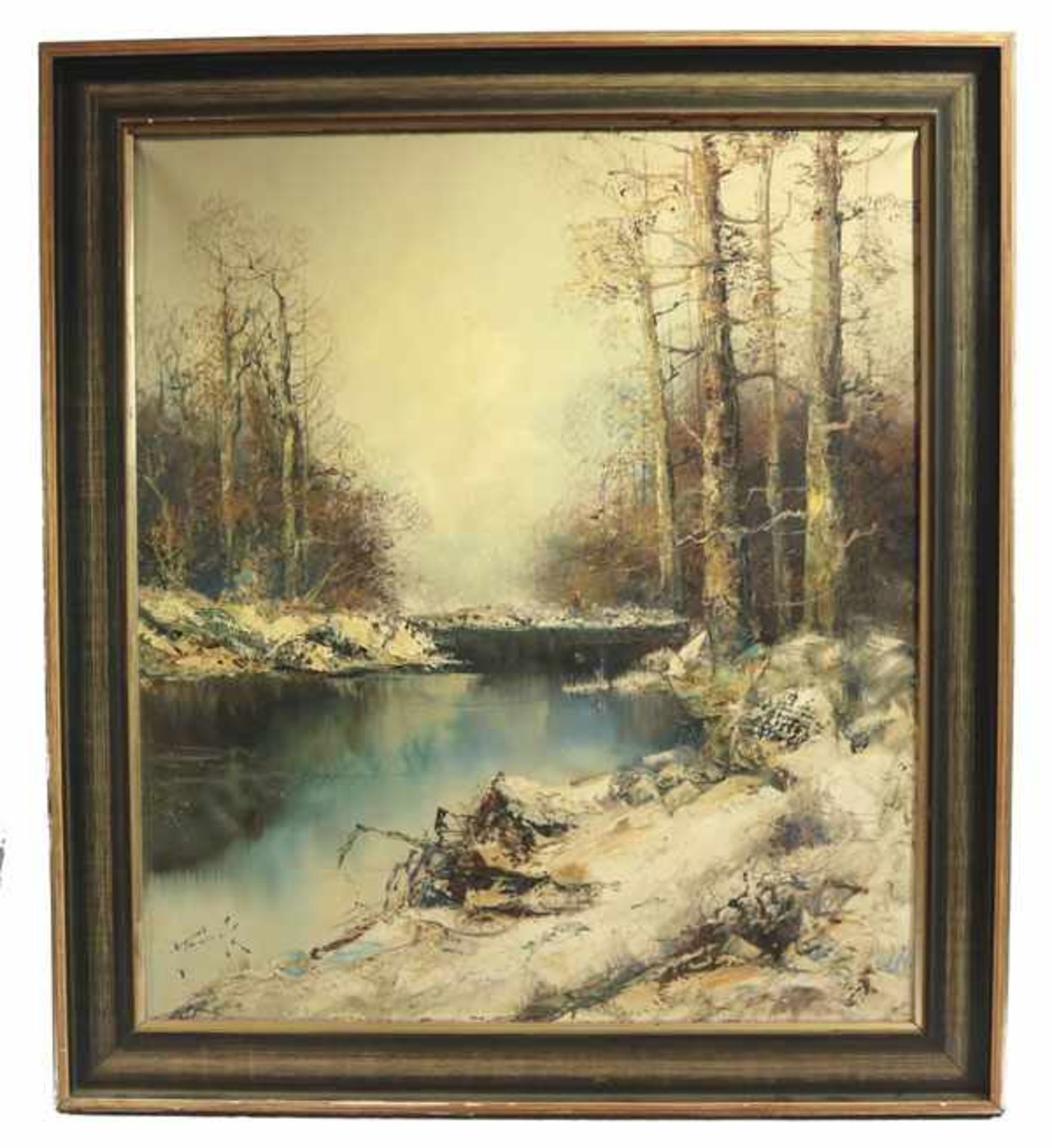 Gemälde ÖL/LW 'Moorlandschaft im Winter', signiert Türk, Gustav, * 1923 Sessen/Harz + 1978 Klais, in