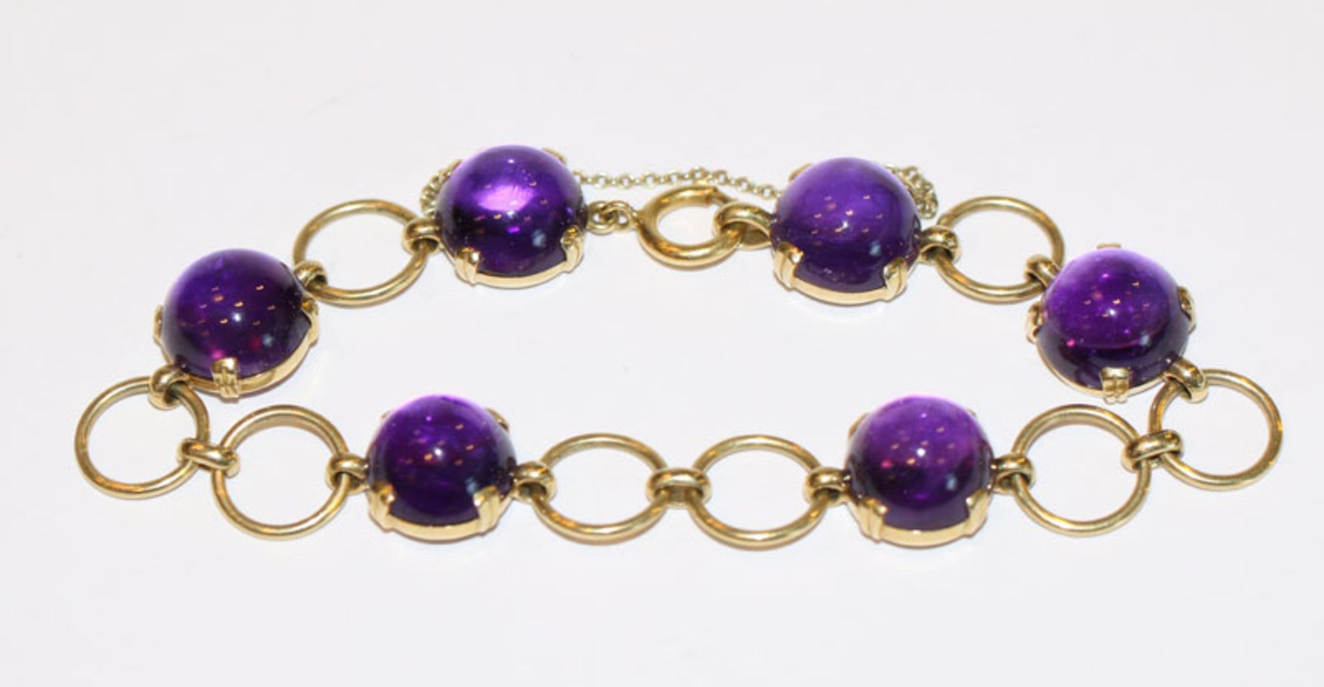 14 k Gelbgold Armband mit 6 Amethysten, 19,4 gr., L 18 cm