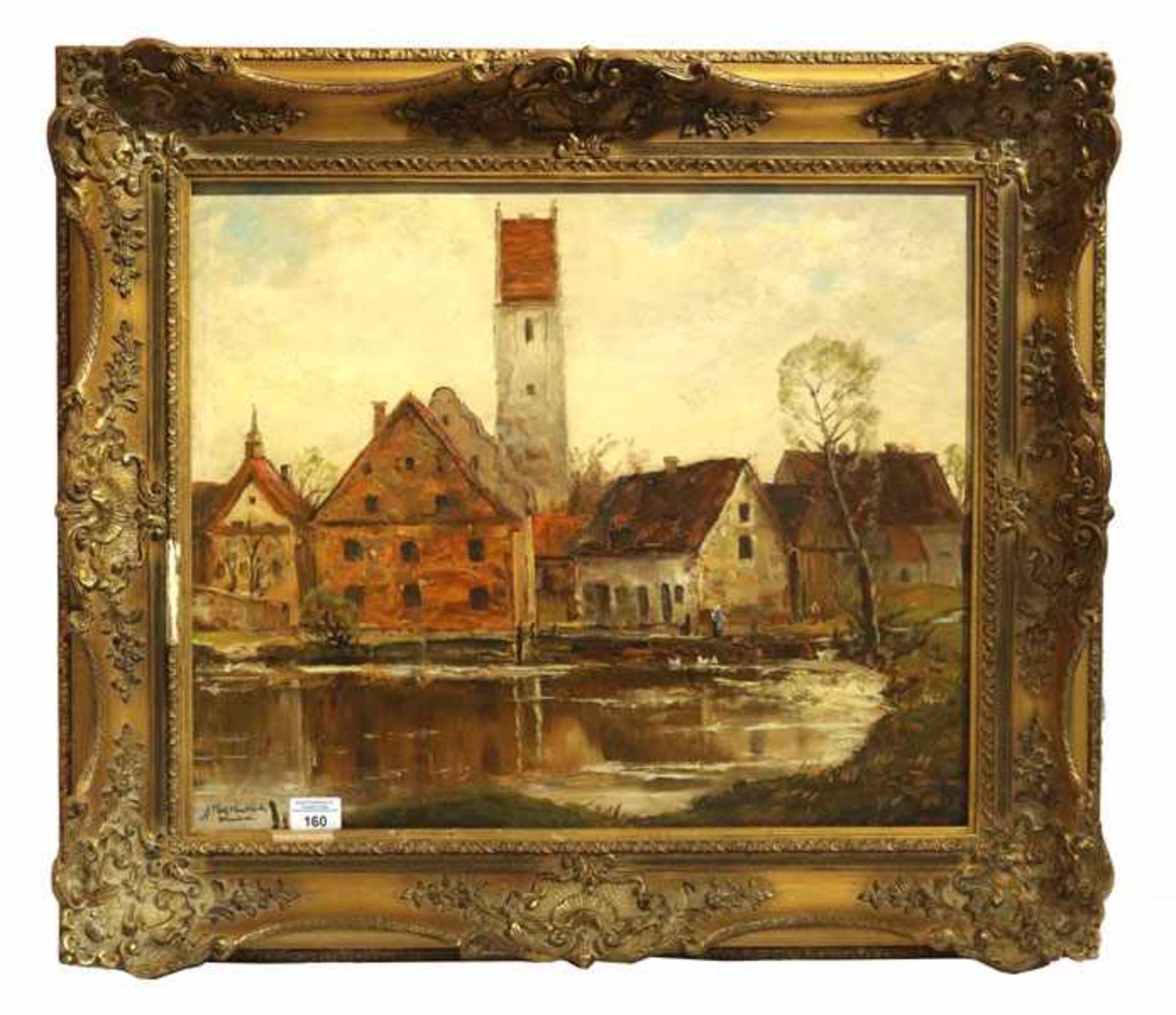 Gemälde ÖL/Hartfaser 'Dorf in Schwaben', signiert, J. Rolf Knobloch, München, * 1891 Böhmisch-