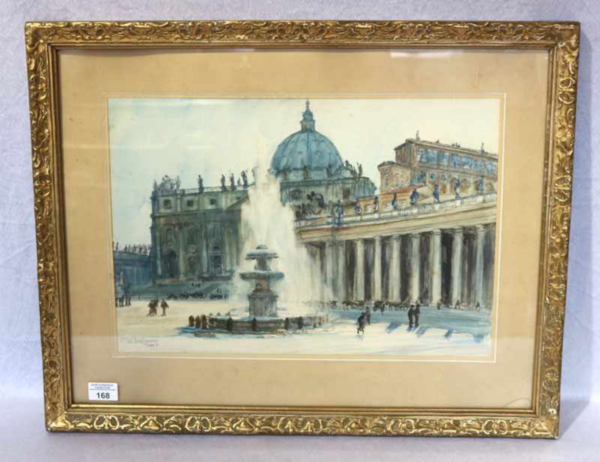 Aquarell 'Petersplatz im Vatikan', signiert Carl Langhammer, Roma 24, * 1868 Berlin + 1943 Berlin,