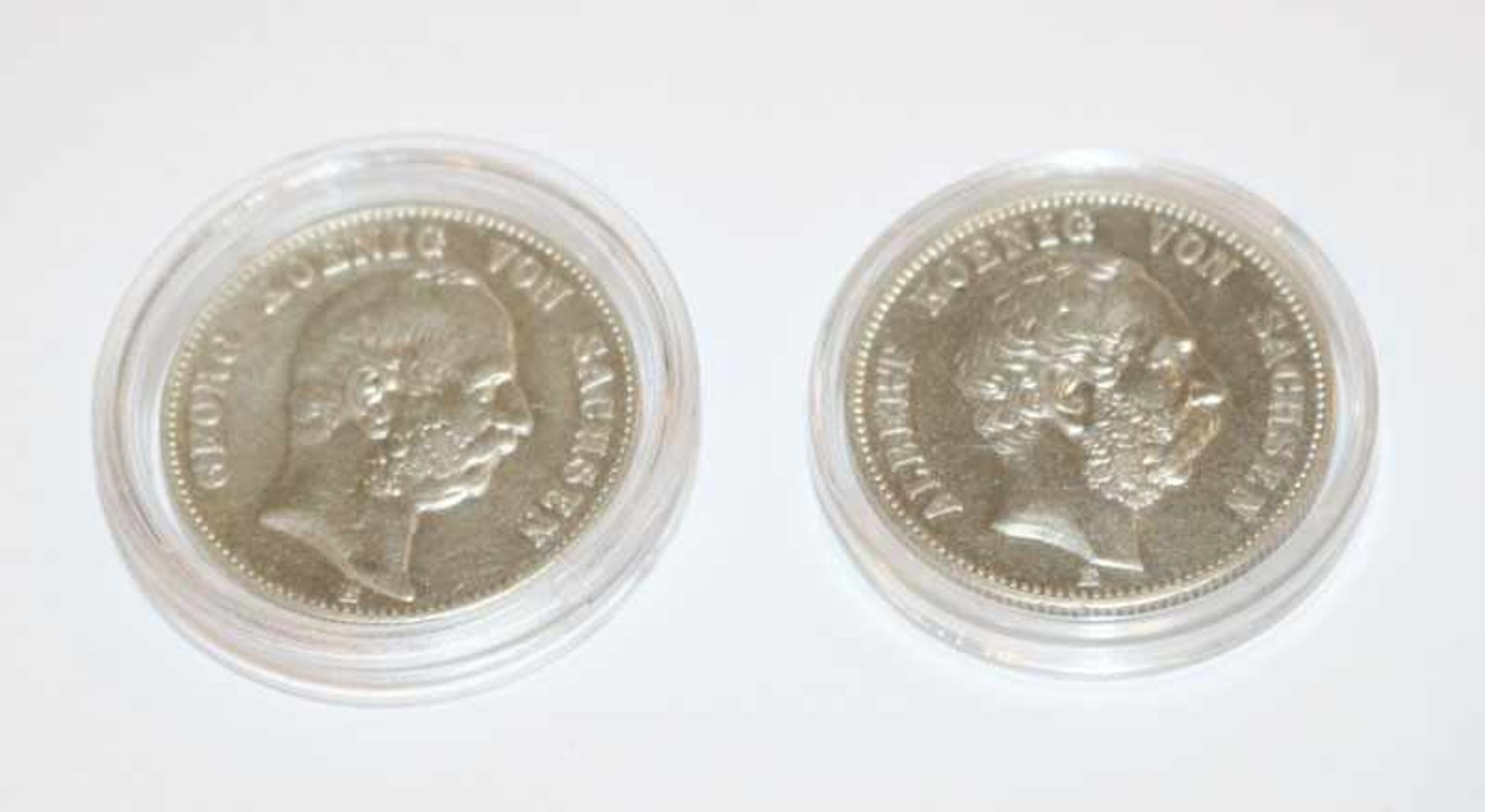 2 Silbermünzen 2 Mark Sachsen, Georg, 1904 und Albert, 1896