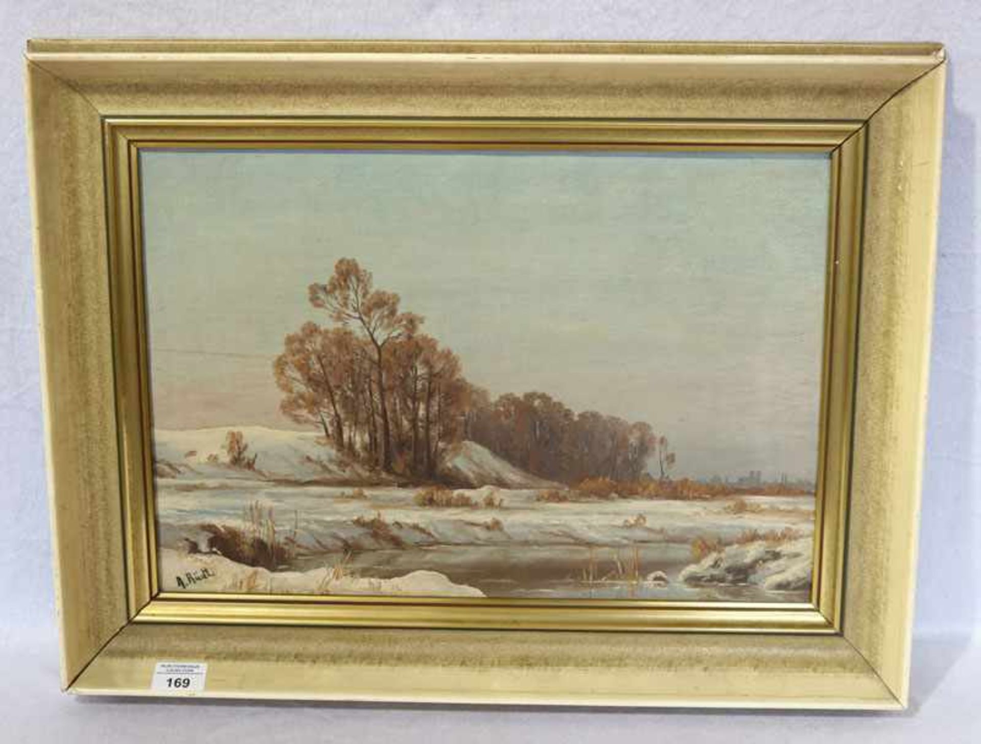 Gemälde ÖL/LW 'Dachauer Moor im Winter', signiert A. Rüdt, wohl August von Rüdt, * 1900 München +