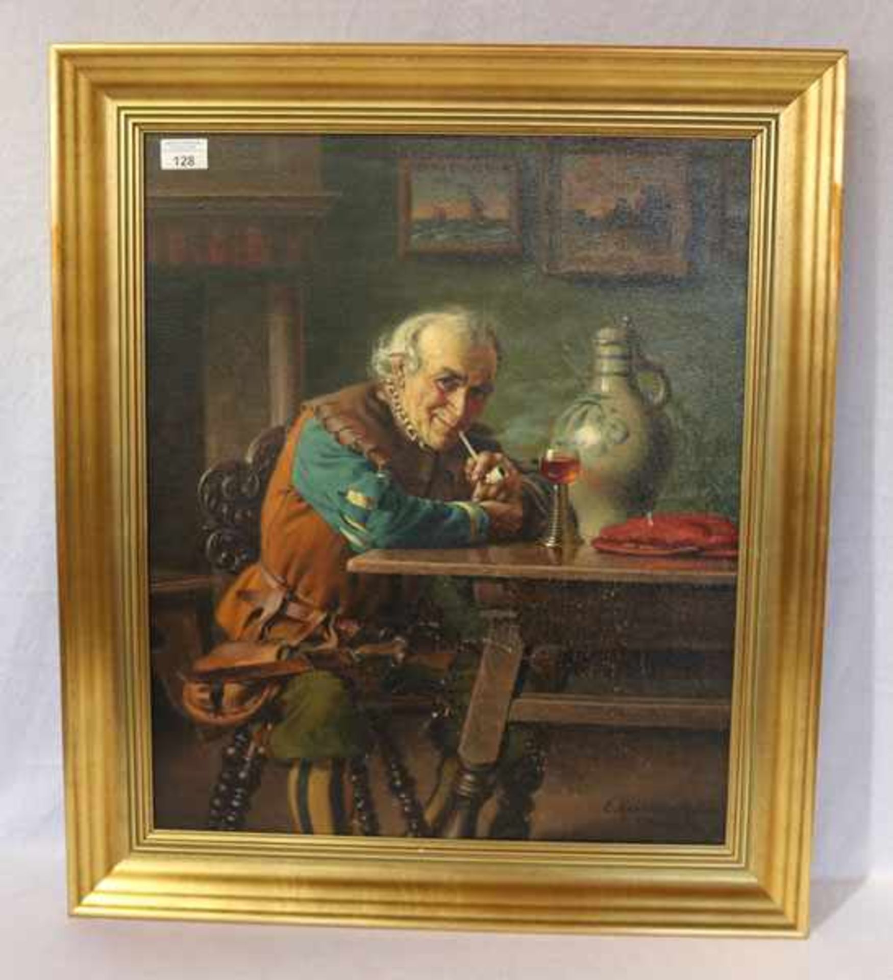 Gemälde ÖL/LW 'Bildnis eines Landsknechts beim Rauchen', signiert E. (Emil) Kuhlmann-Reher, München,