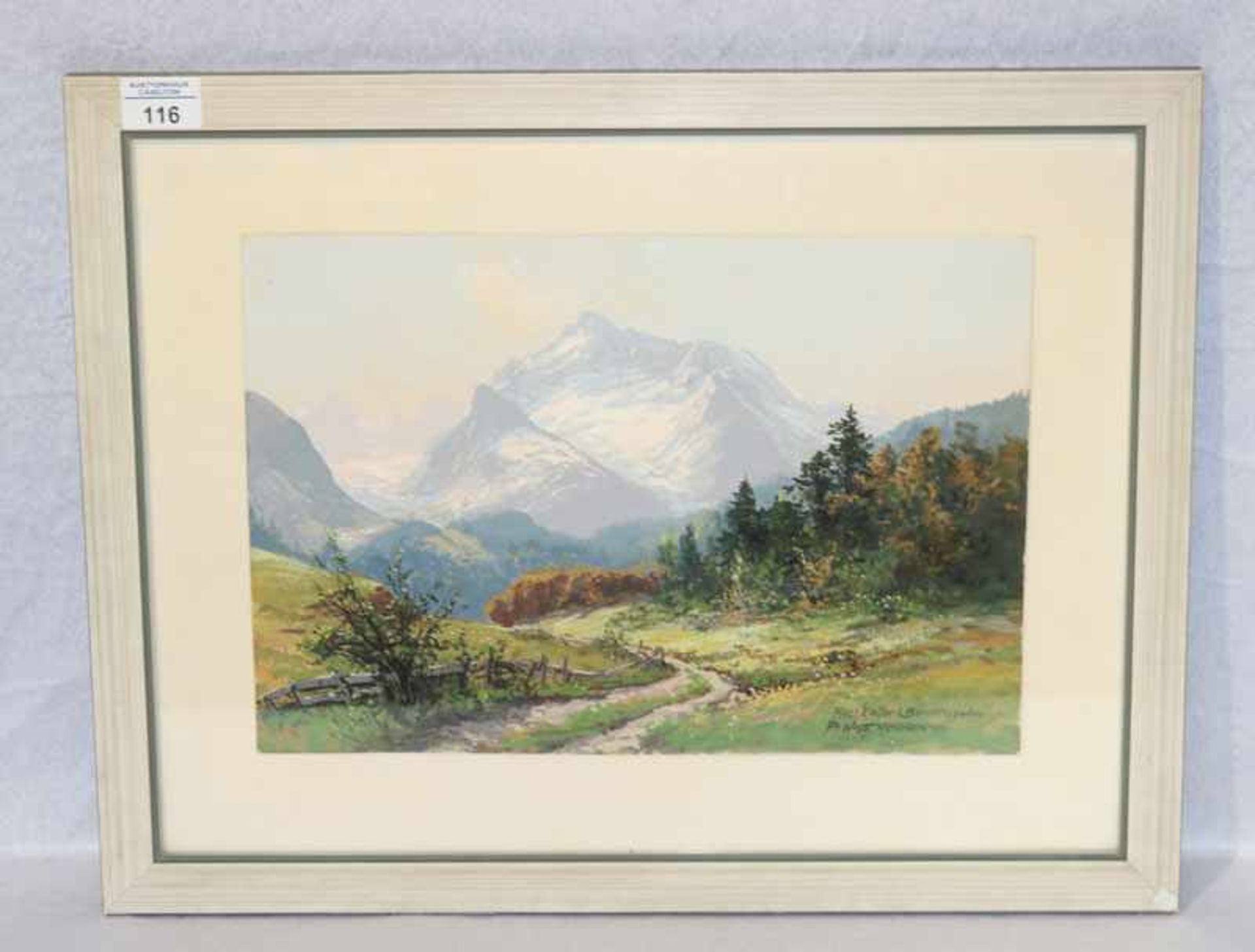 Gemälde ÖL/Papier 'Hochkalter bei Berchtesgaden', signiert P. H. Wolf München 1939, unter Glas