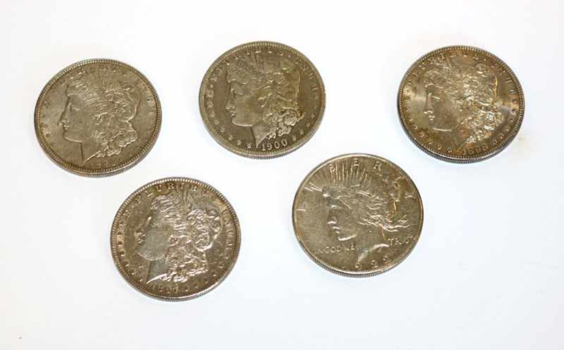 5 Silber USA Dollar, diverse Jahrgänge