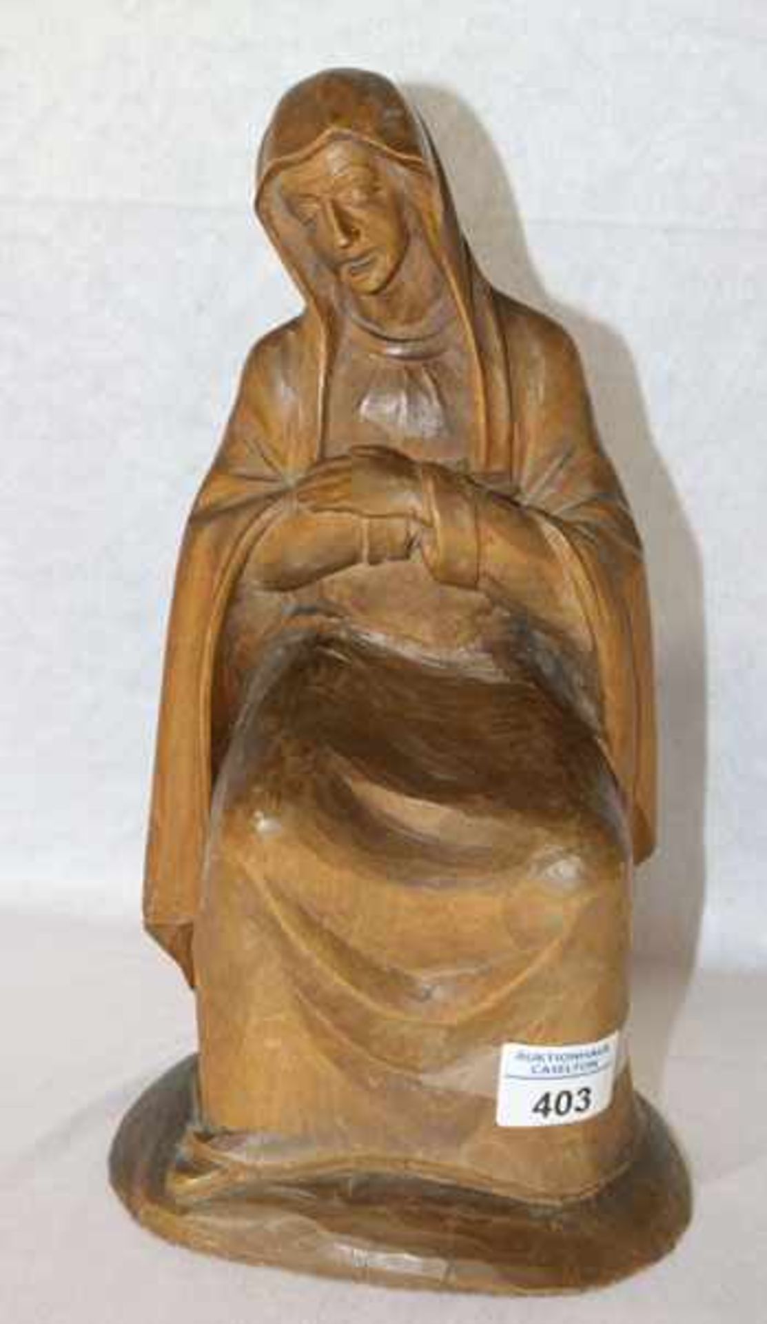 Holz Figurenskulptur 'Maria', signiert A. Leismüller, datiert 1949, gebeizt, H 32 cm, B 17 cm, T