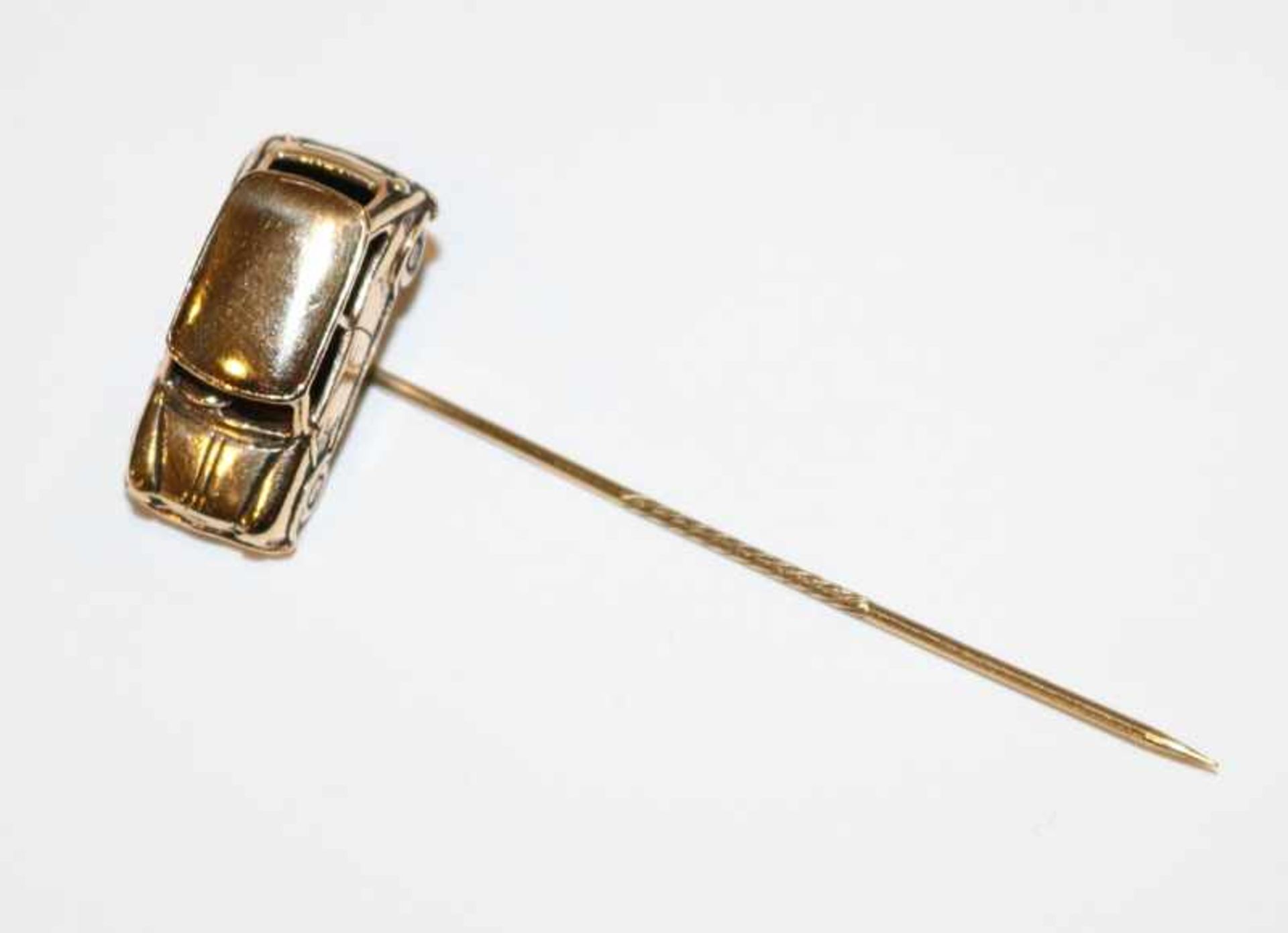 9 k Gelbgold Revier/Krawattennadel mit plastischem Mini, L 6 cm