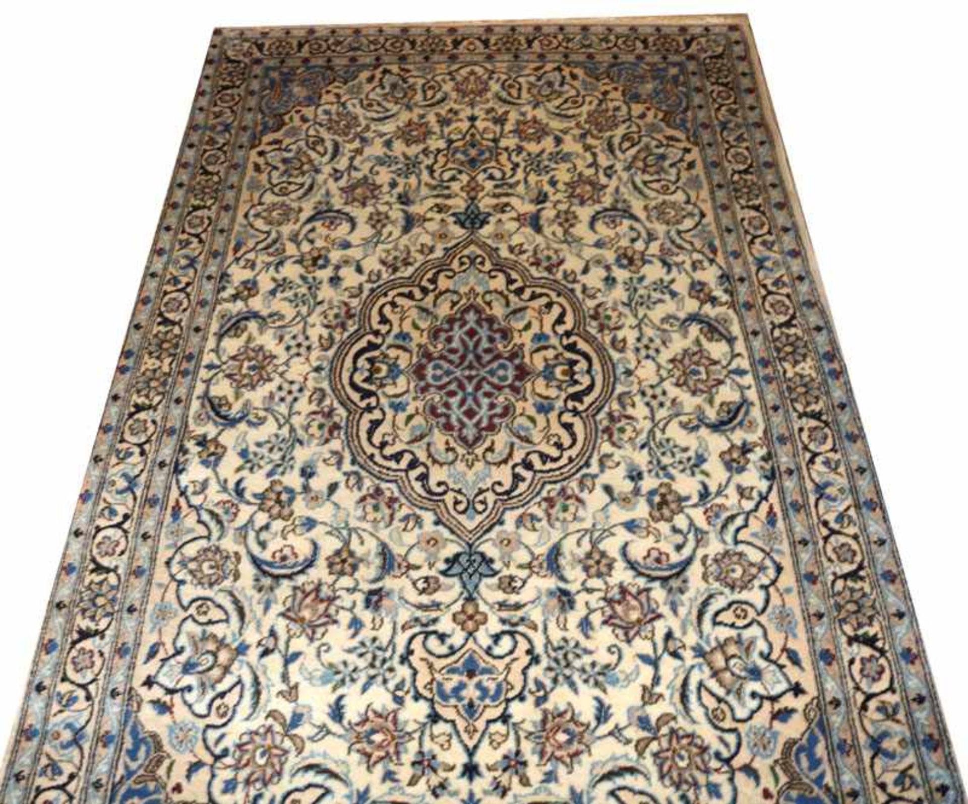 Teppich, Isfahan, beige/braun/bunt, Gebrauchsspuren, 372 cm x 265 cm, Gebrauchsspuren, fleckig