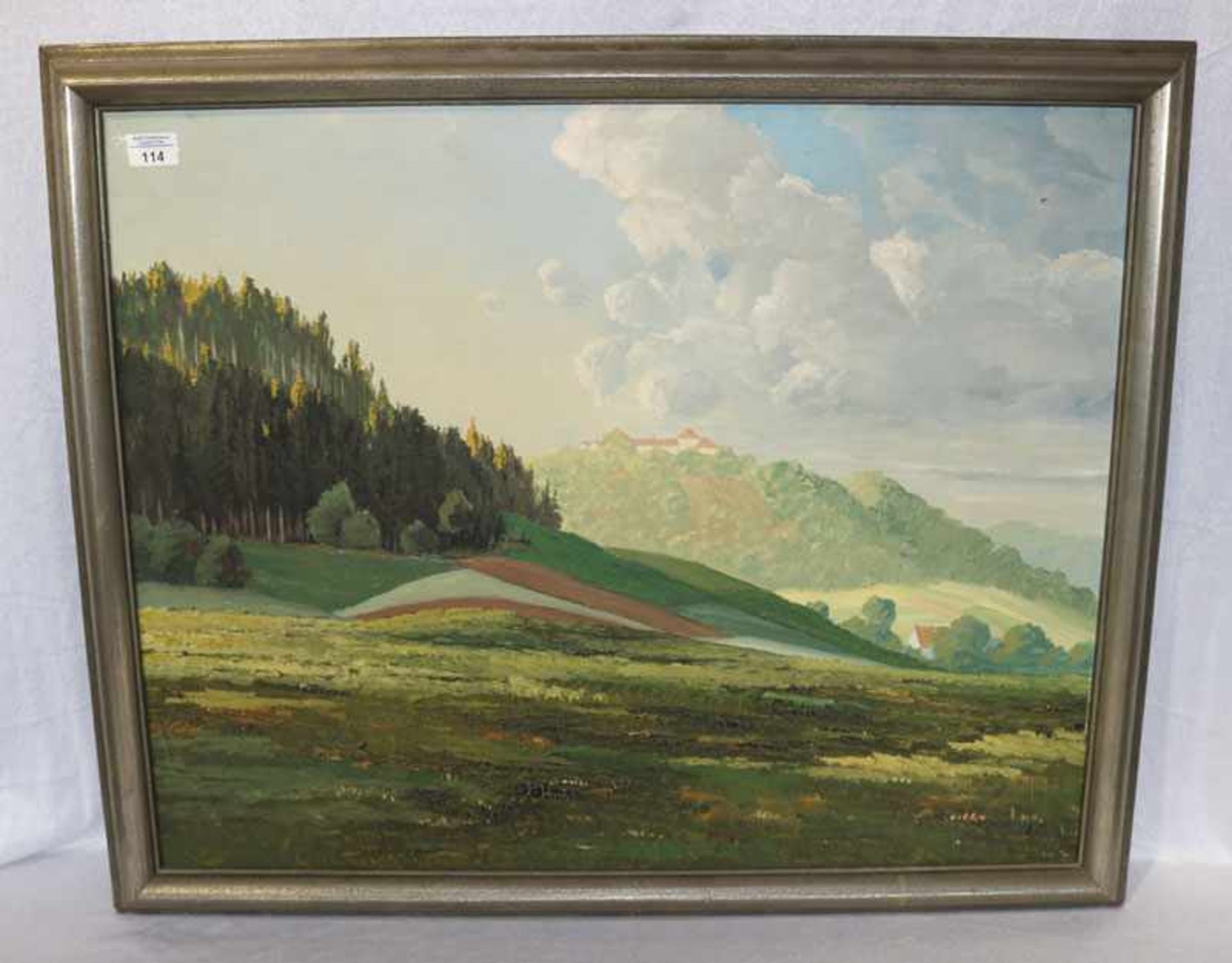 Gemälde ÖL/LW 'Schloß Waldburg Zeil', gerahmt, Rahmen leicht bestossen, incl. Rahmen 73 cm x 88 cm