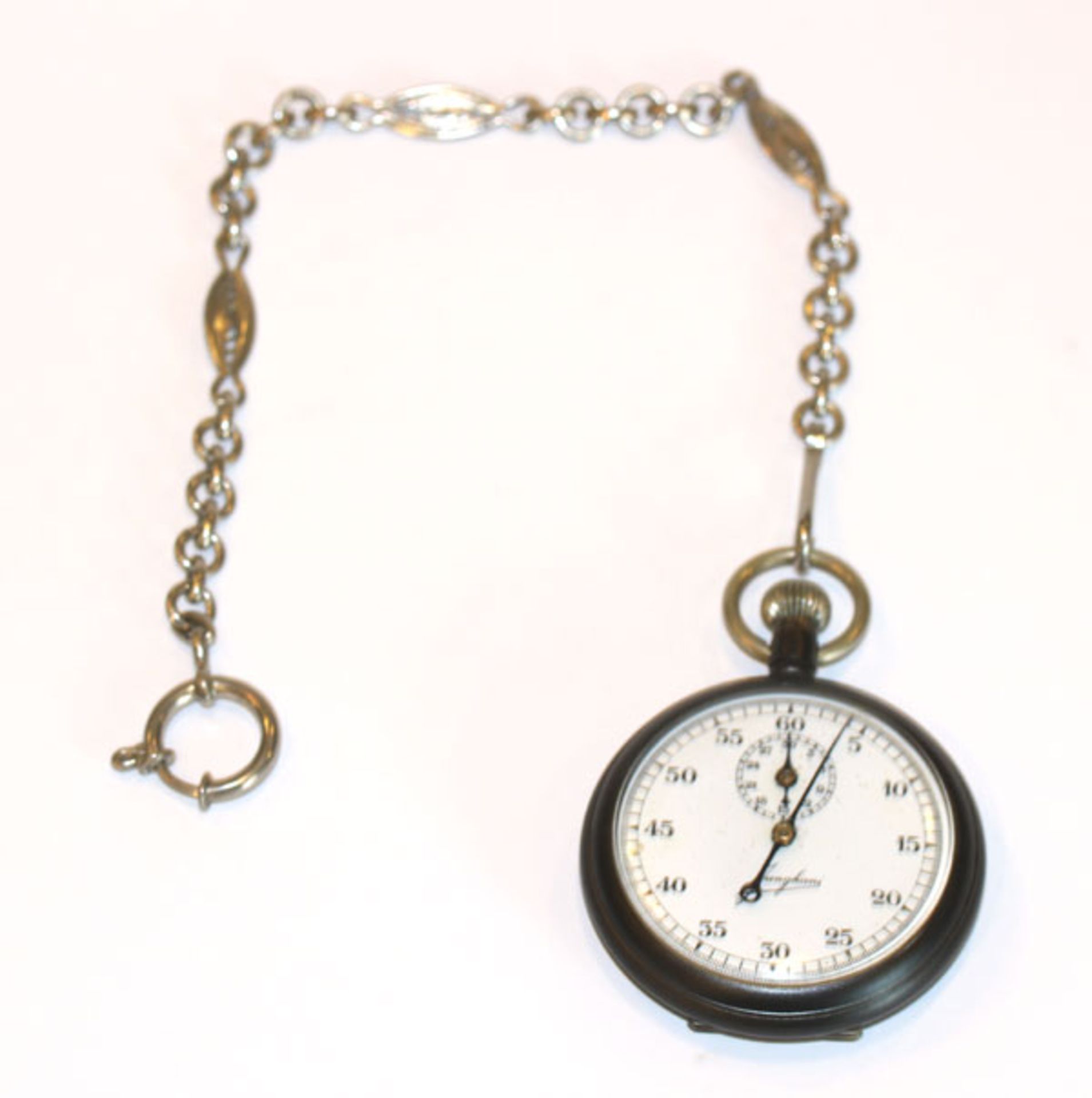 Stahl Taschenuhr, Firma Junghans, D 5 cm, an Nickel Uhrenkette, L 23 cm