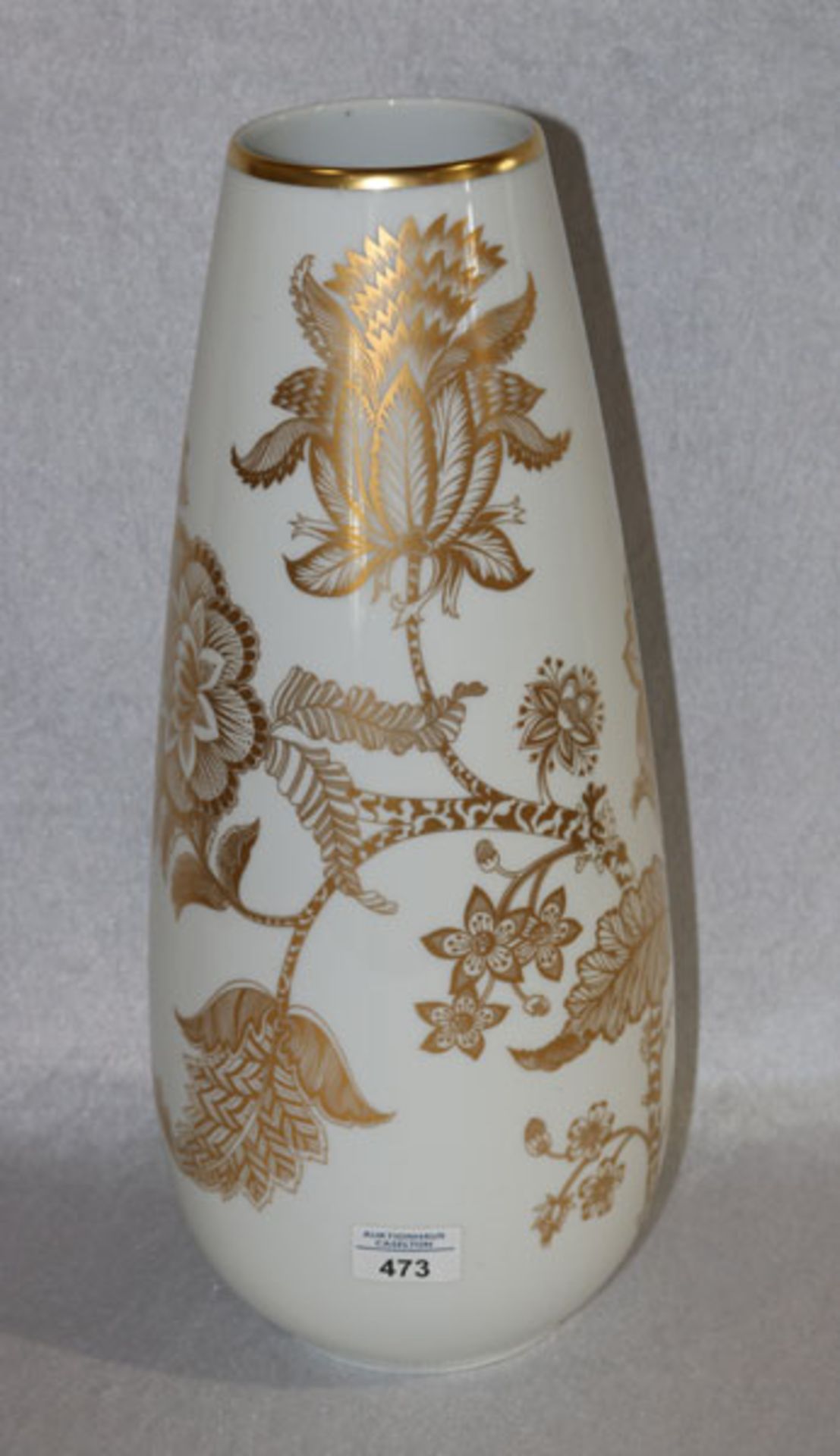 Heinrich Porzellan Vase, weiß mit goldenem Floraldekor, H 45 cm, D 19 cm