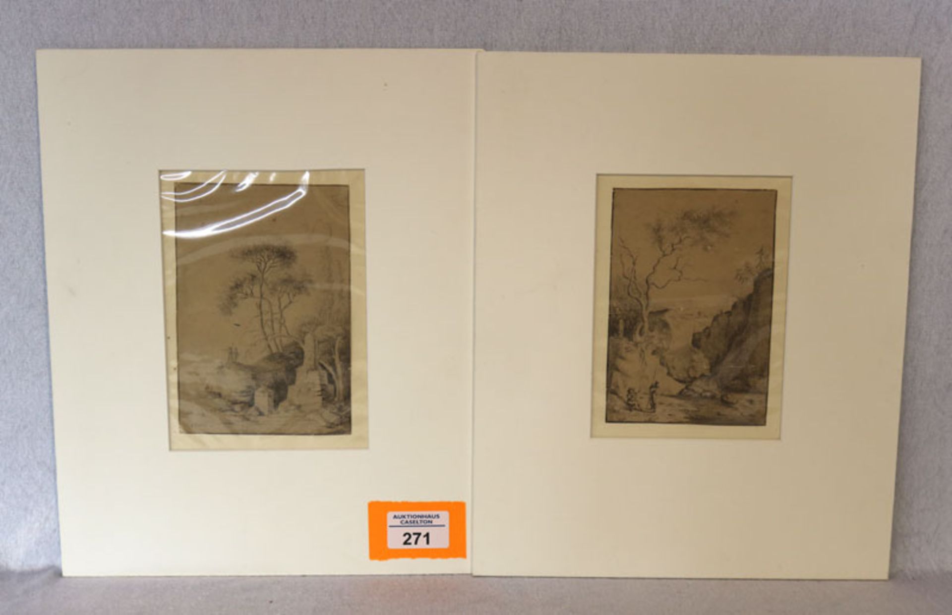 2 Bleistiftzeichnungen 'Italienische Landschaften mit Personen', signiert F. (Ferdinand) Deurer, *