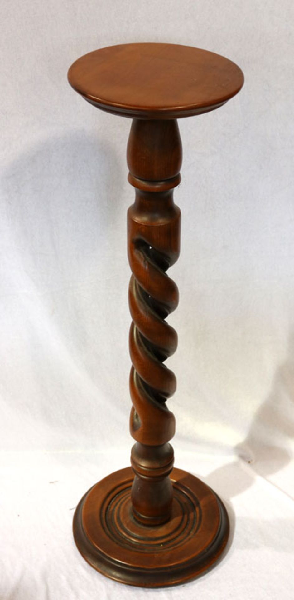 Holz Blumensäule mit gedrechseltem Fuß, H 90 cm, D 24 cm, Gebrauchsspuren