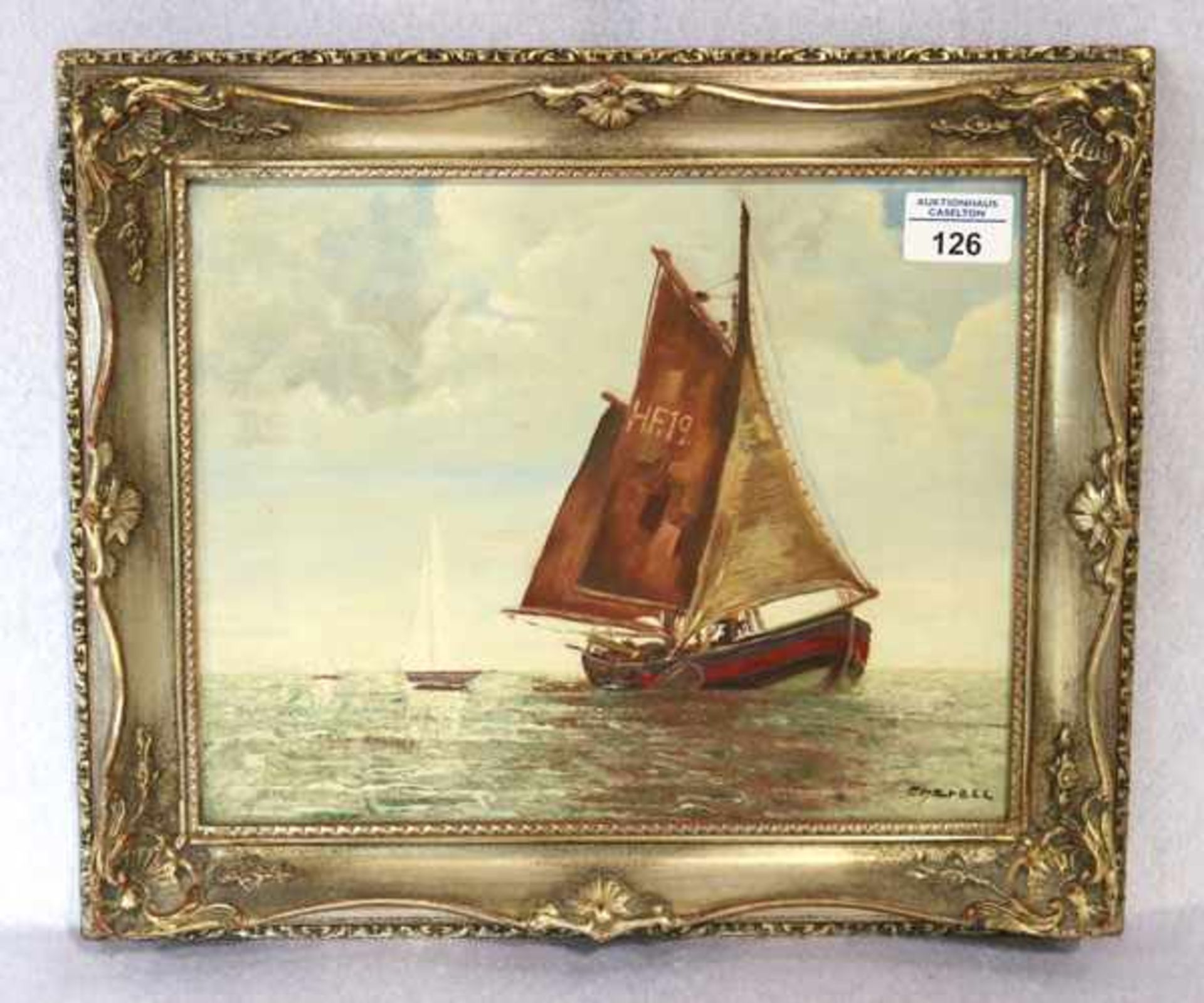 Gemälde ÖL/LW 'Segelboote', signiert Charell, gerahmt, incl. Rahmen 32,5 cm x 38 cm