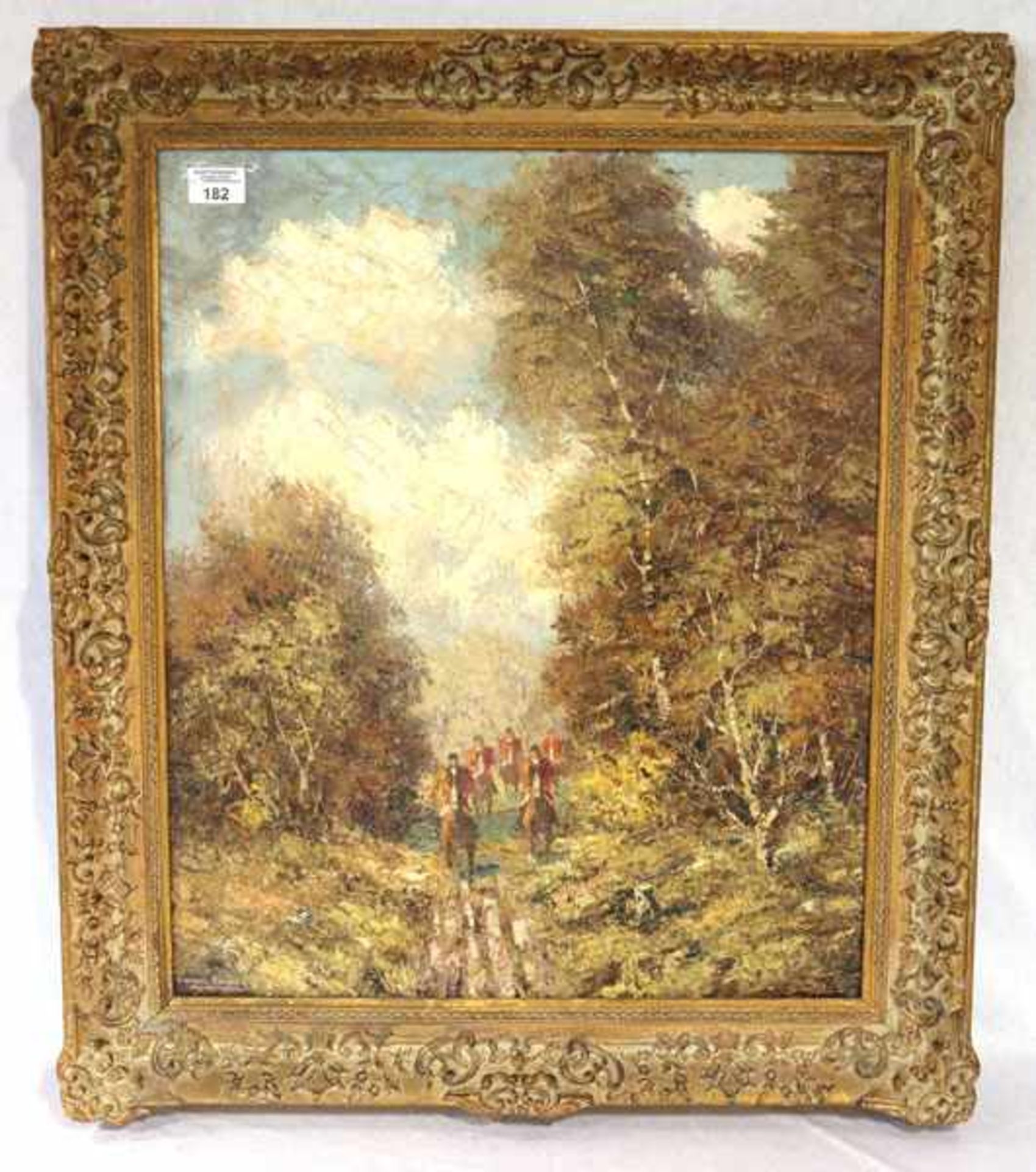 Gemälde ÖL/LW 'Treibjagd im Herbstwald', signiert Ludwig Sohler, * 1907 Senden + 1998 München,