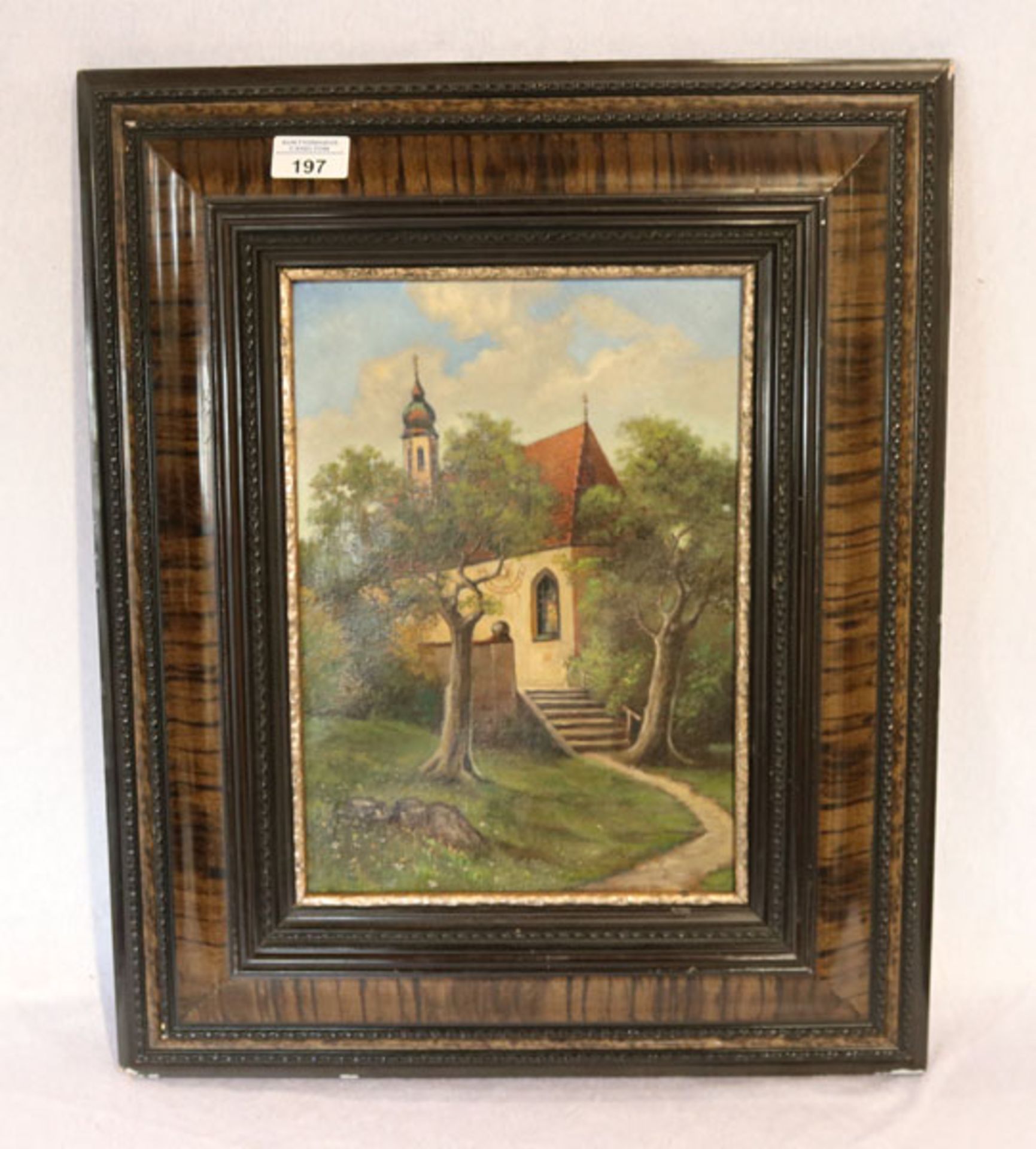 Gemälde ÖL/LW 'Kapelle', gerahmt, Rahmen bestossen, incl. Rahmen 54 cm x 45 cm