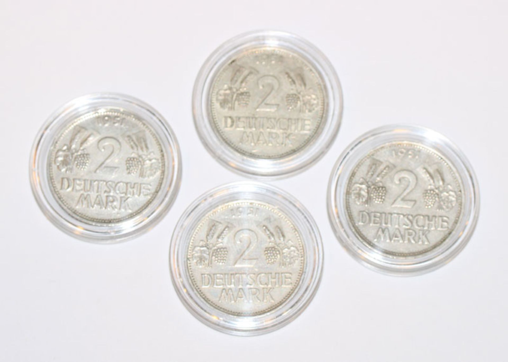4 Münzen: 2 DM 1951 D,F,G,J