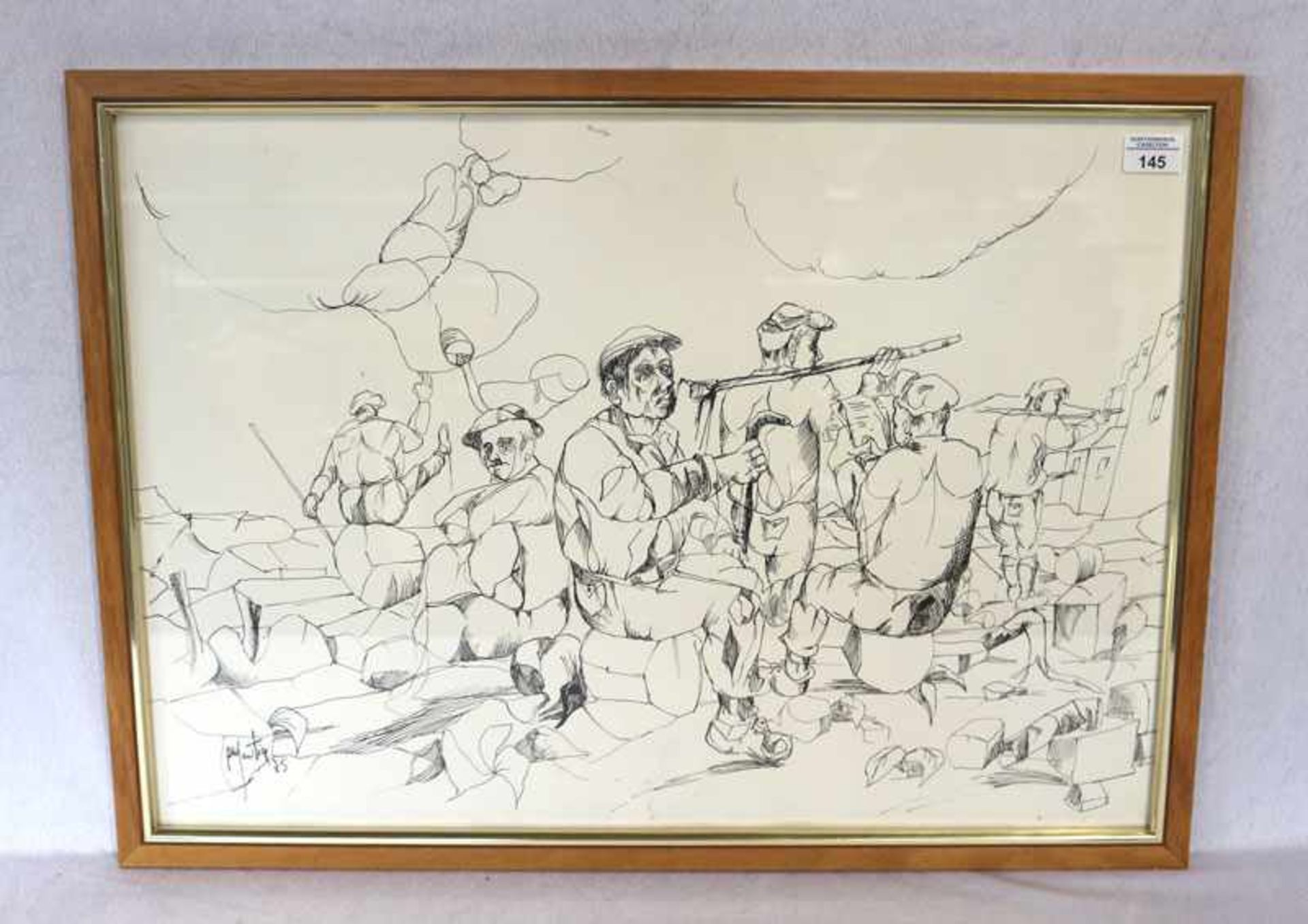 Zeichnung 'Auf der Baustelle', signiert Aniello Mantice, 95, * 3.5.1938 Neapel, Kunstakademie