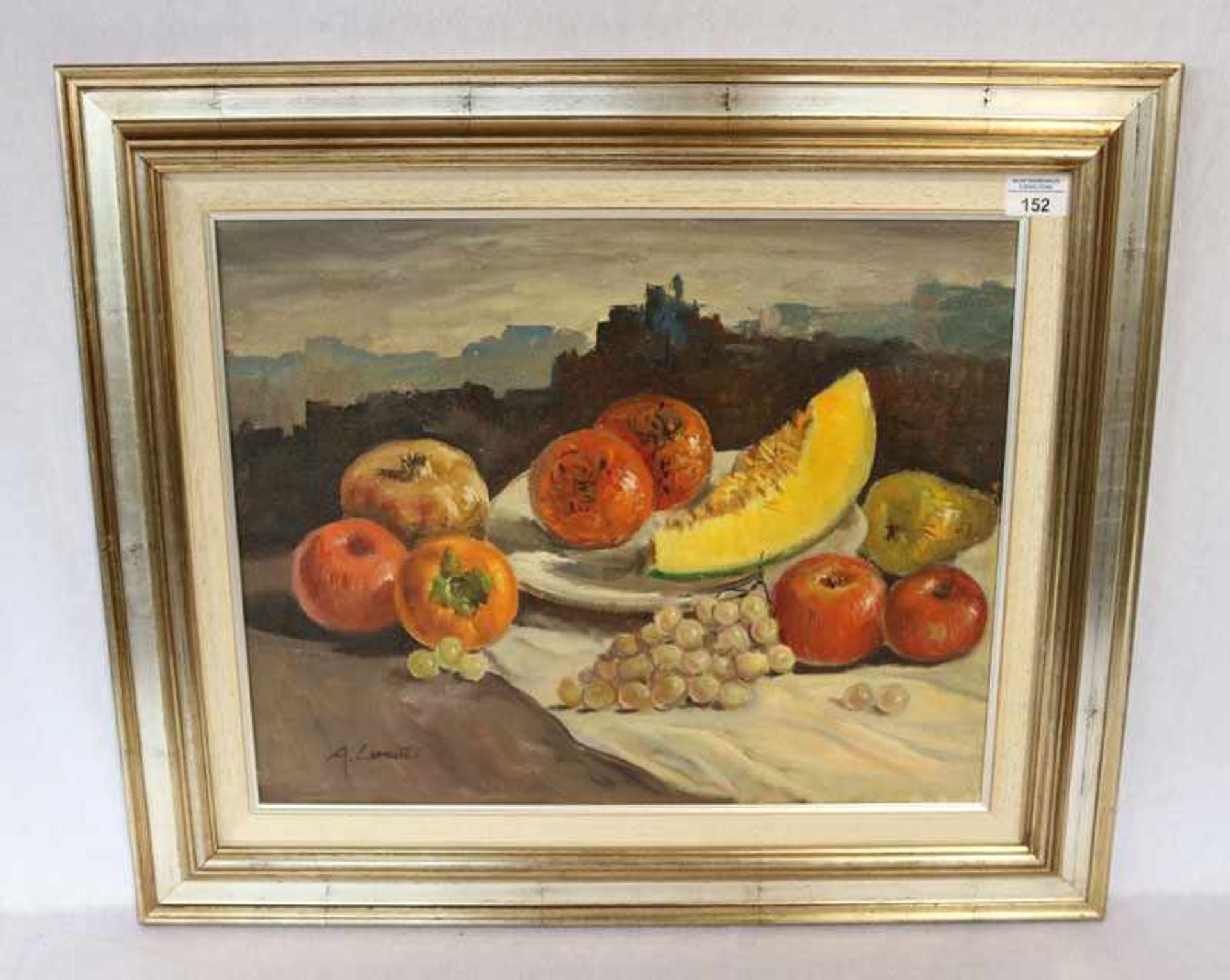 Gemälde ÖL/LW 'Obststillleben', signiert A. (Arturo) Leonetti, gerahmt, incl. Rahmen 58 cm x 68 cm