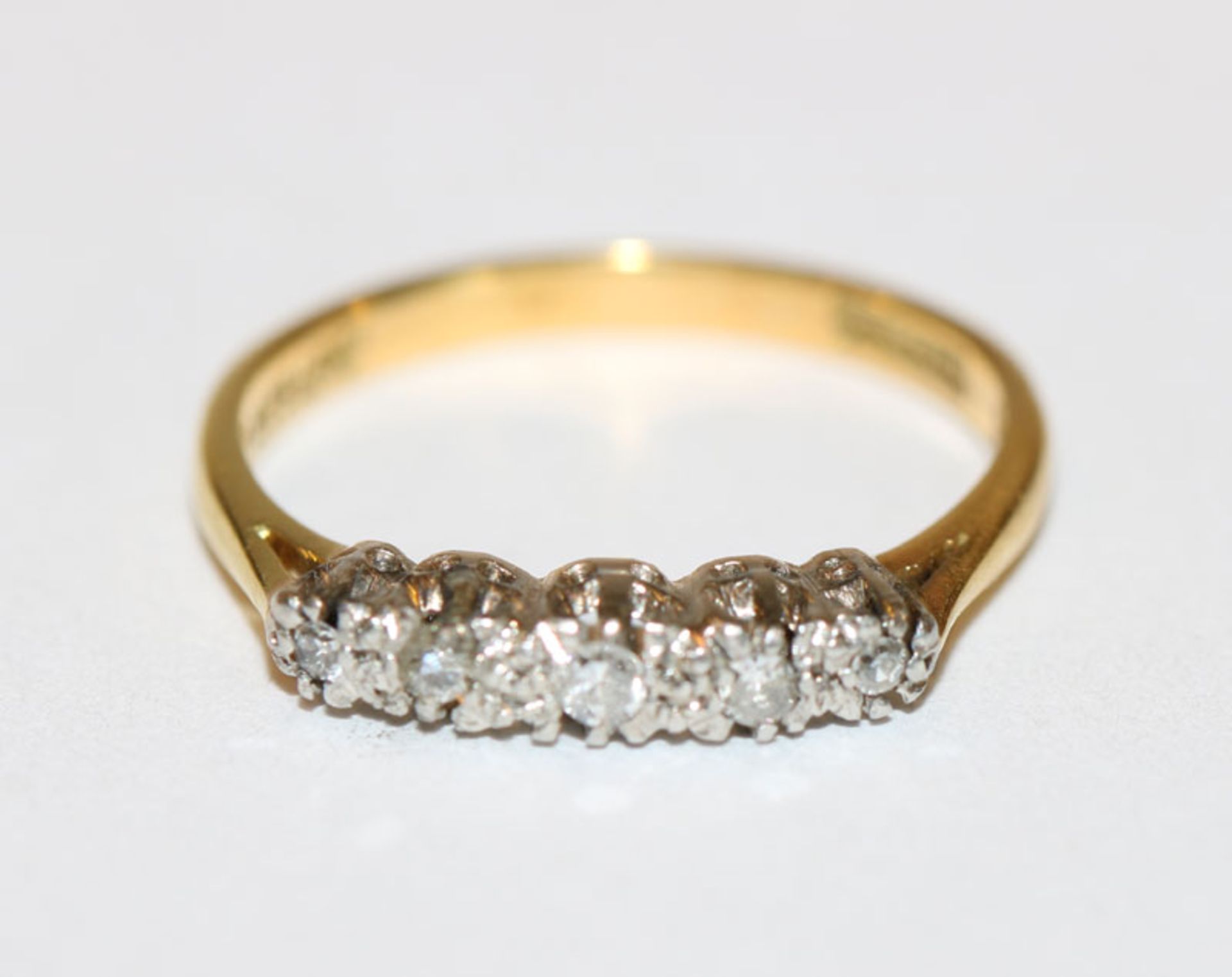 18 k Gelbgold/Platin Ring mit 5 Diamanten, England um 1900