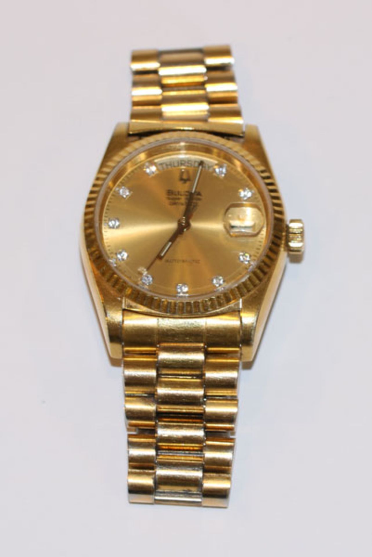 Bulova Day Date Herren Armbanduhr, Automatic, mit Datumsanzeige, vergoldet, Tragespuren