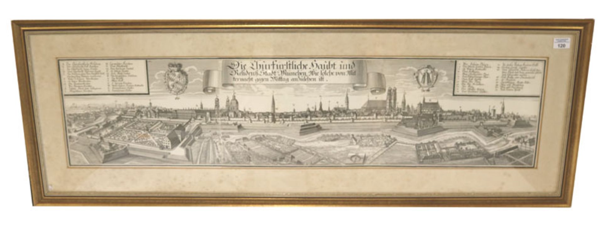 Stich 'München', mit Passepartout unter Glas gerahmt, Rahmen leicht bestossen, incl. Rahmen 46 cm