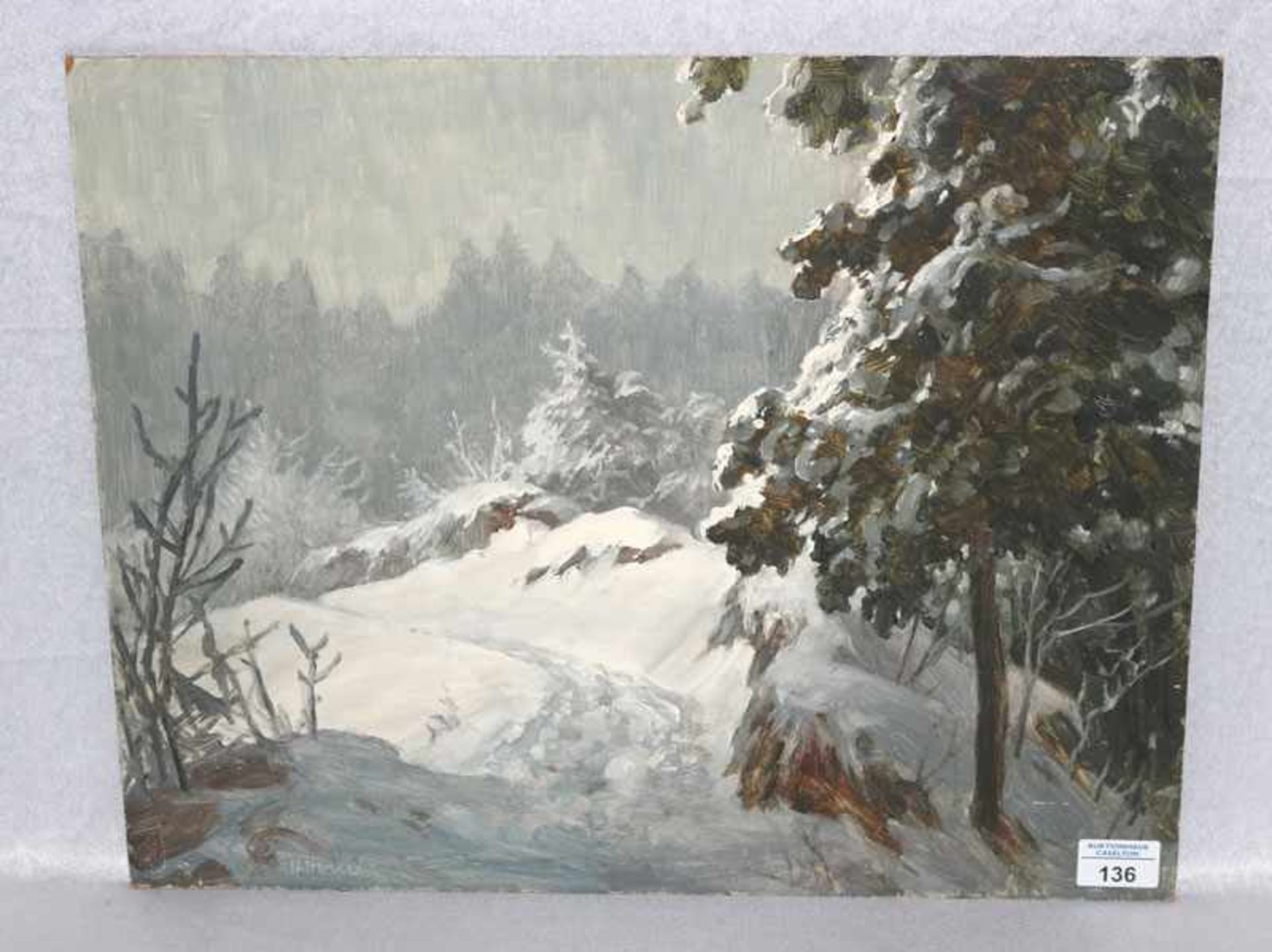 Gemälde ÖL/Hartfaser 'Winterlandschaft', signiert H. Horn, ohne Rahmen 40 cm x 50 cm
