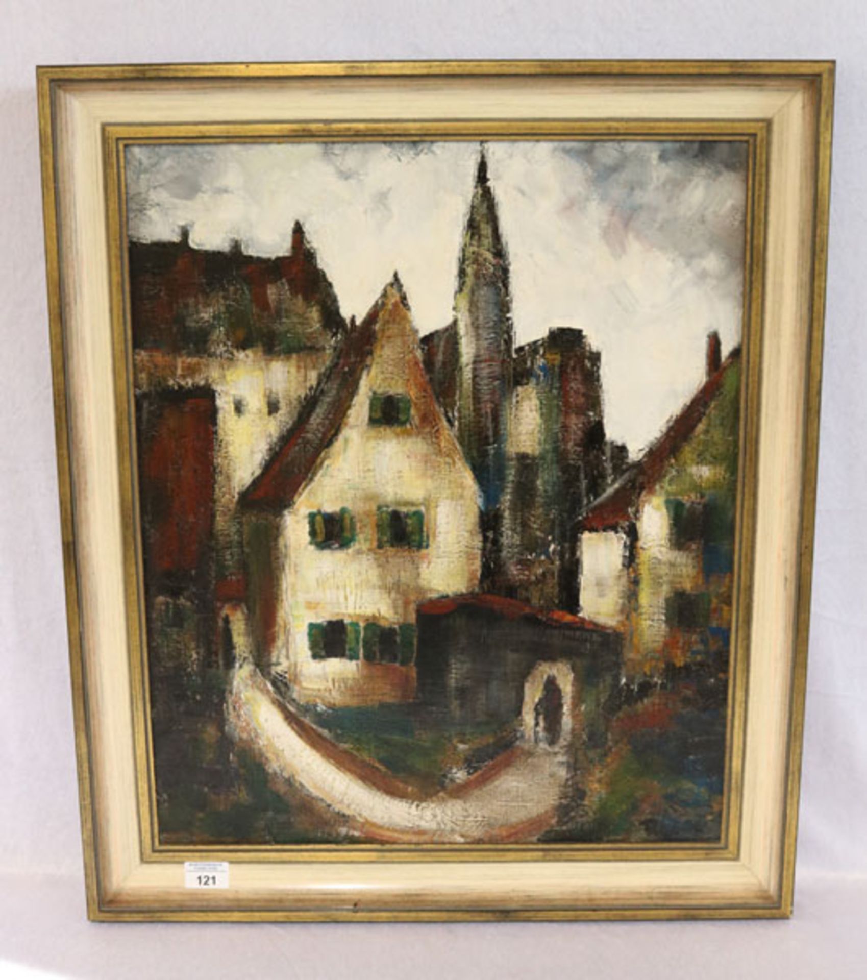 Gemälde ÖL/LW 'Die alte Münstergasse', signiert Reisser, wohl Leopold, * 1921, gerahmt, Rahmen