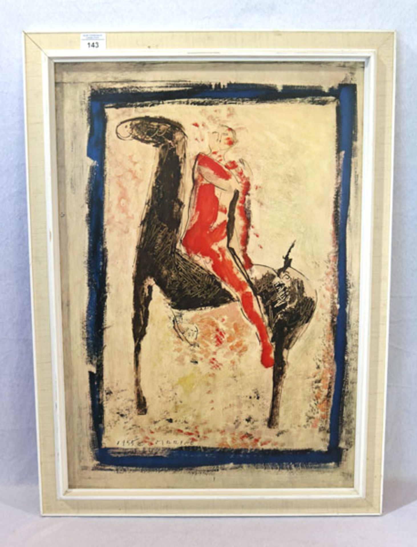 Druck 'Der rote Reiter', nach Marini, gerahmt, Rahmen bestossen, incl. Rahmen 78 cm x 57 cm