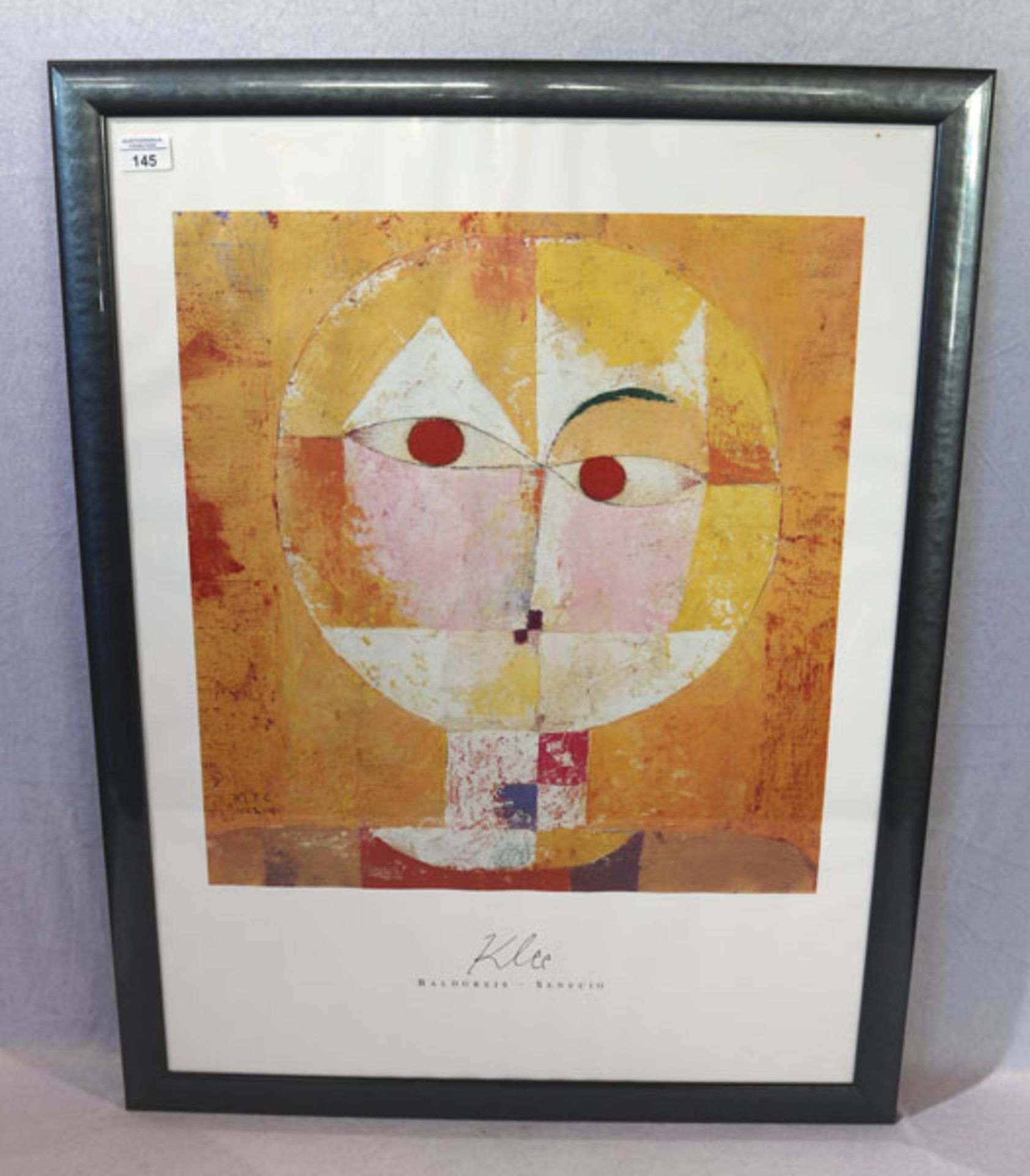 Druck nach Paul Klee, Baldgreis Senecio, Blatt wellig, unter Glas gerahmt, incl. Rahmen 87 cm x 67